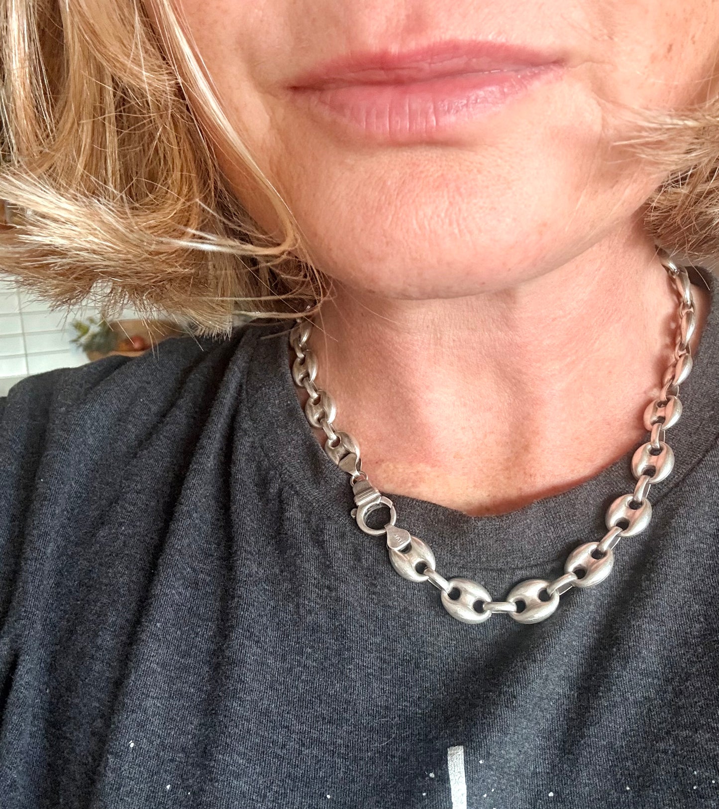 .1990s .47cm long .925 super chunky highly desired puffy gucci link mariners link solid sterling silver fancy modernist statement chain necklace