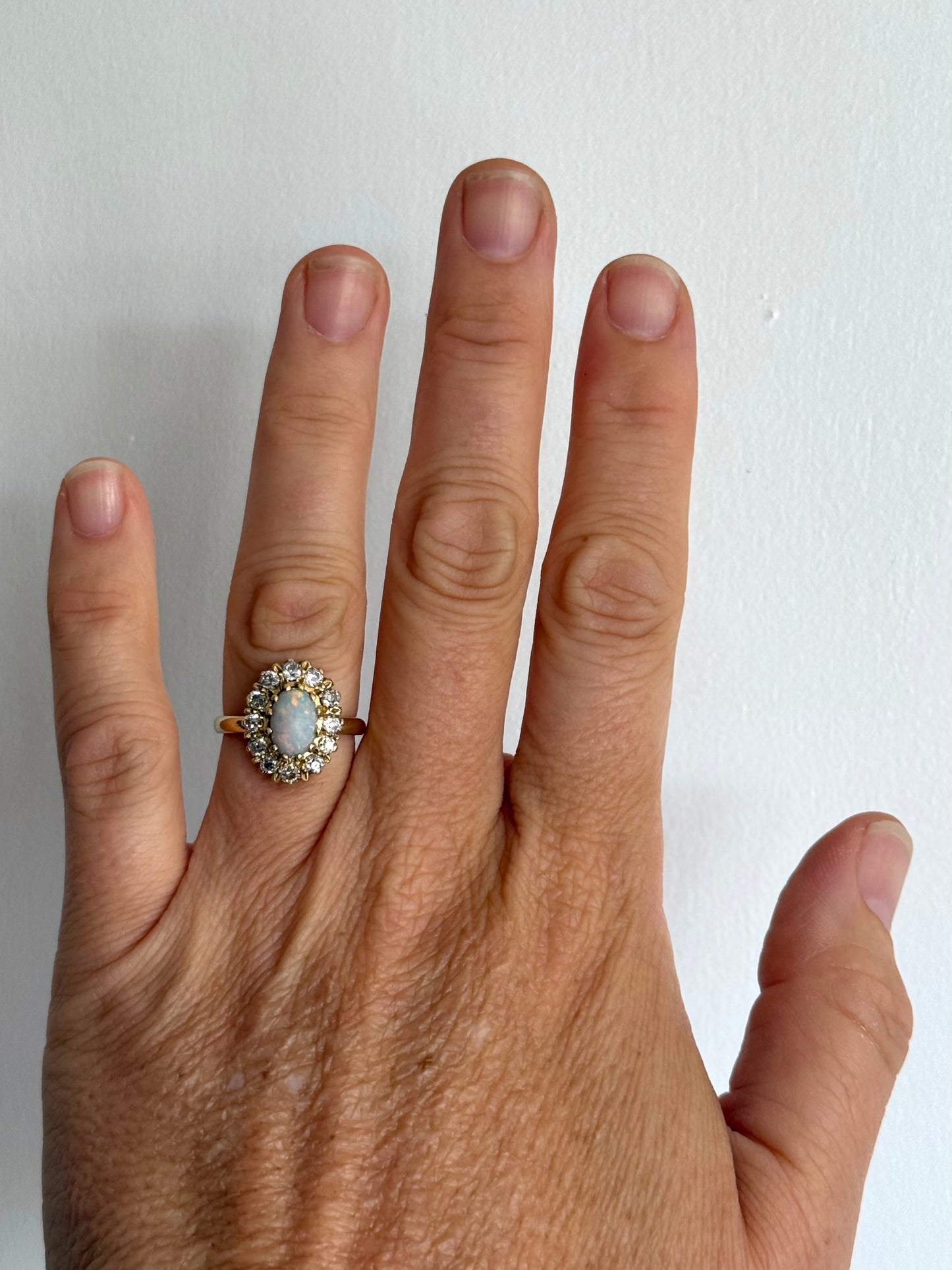 .18ct .12 diamonds 1900s magnificent antique Edwardian Opal and Diamond halo rosette beautiful heirloom dress ring