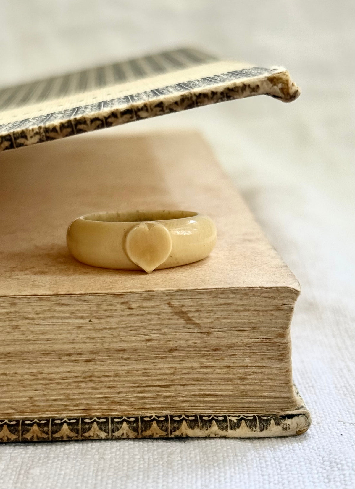 .1910s 1920s pre ban ivory heart ivory hand carved bone sweetheart love token POW ring