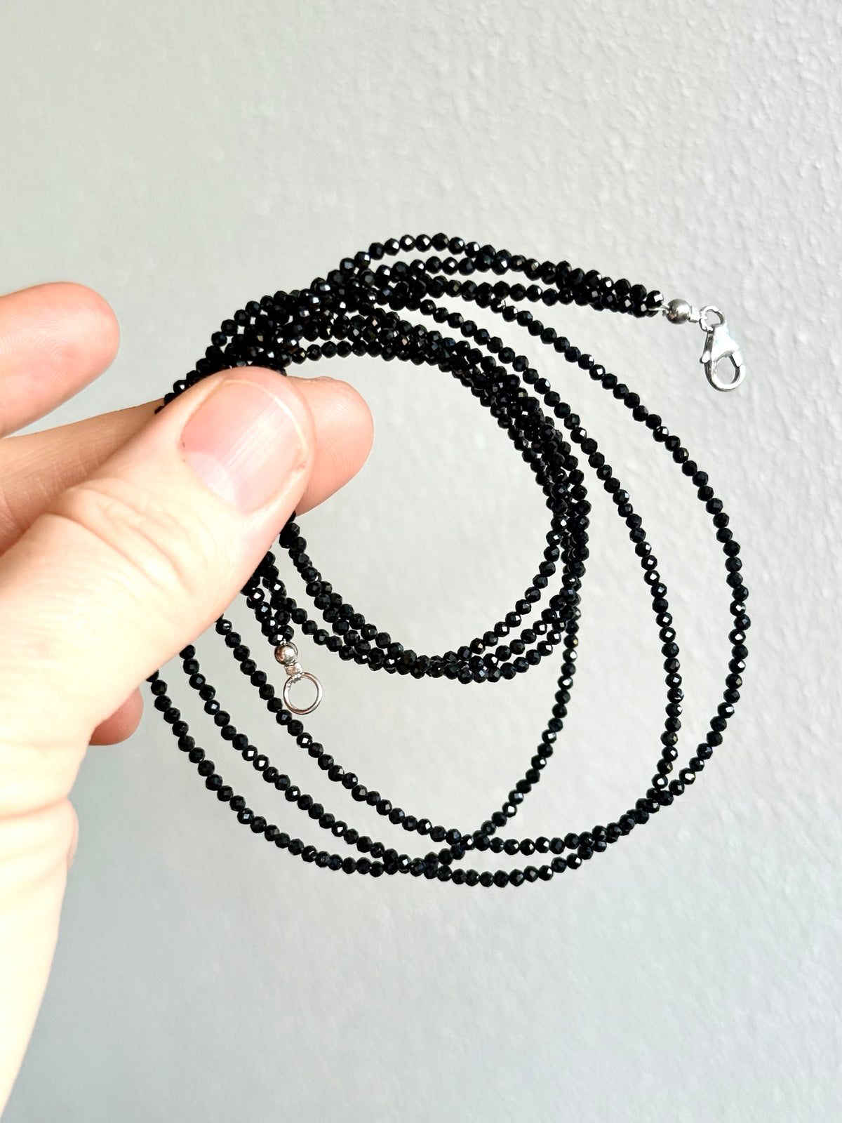 .3strand .925 silver black onyx Natural Faceted micro onyx gemstone Bead multi strand glitzy gemstone Necklace