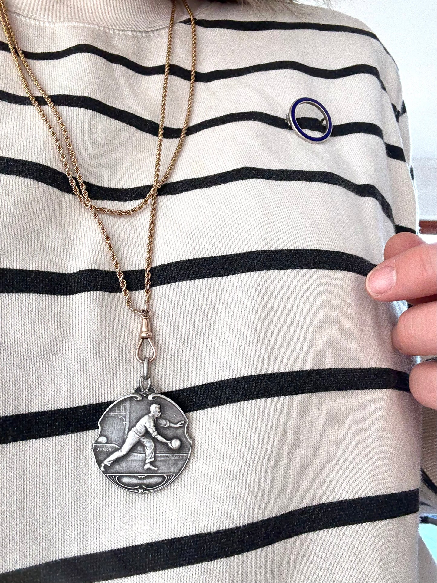 .1920s Art Nouveau Bowler sports medallion fob pendant