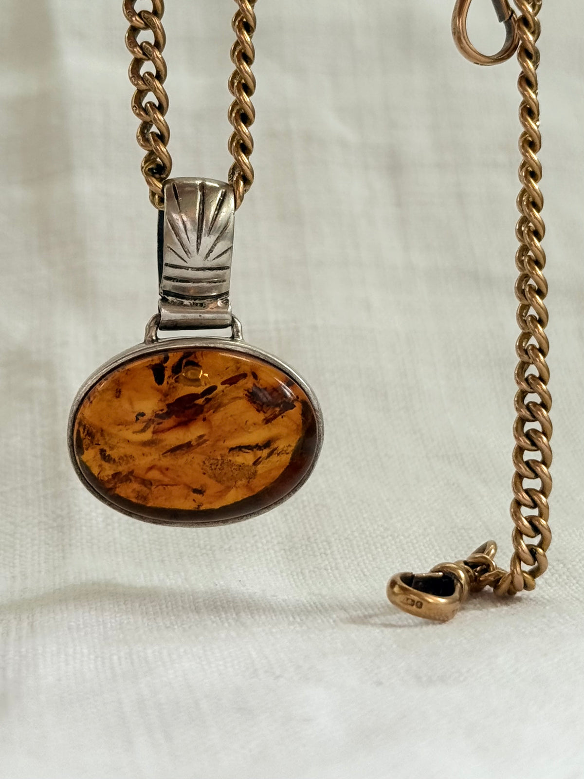 .925 Amber gemstone Artisan made modernist geometric shaped boho tribal style large Amber gemstone silver pendant
