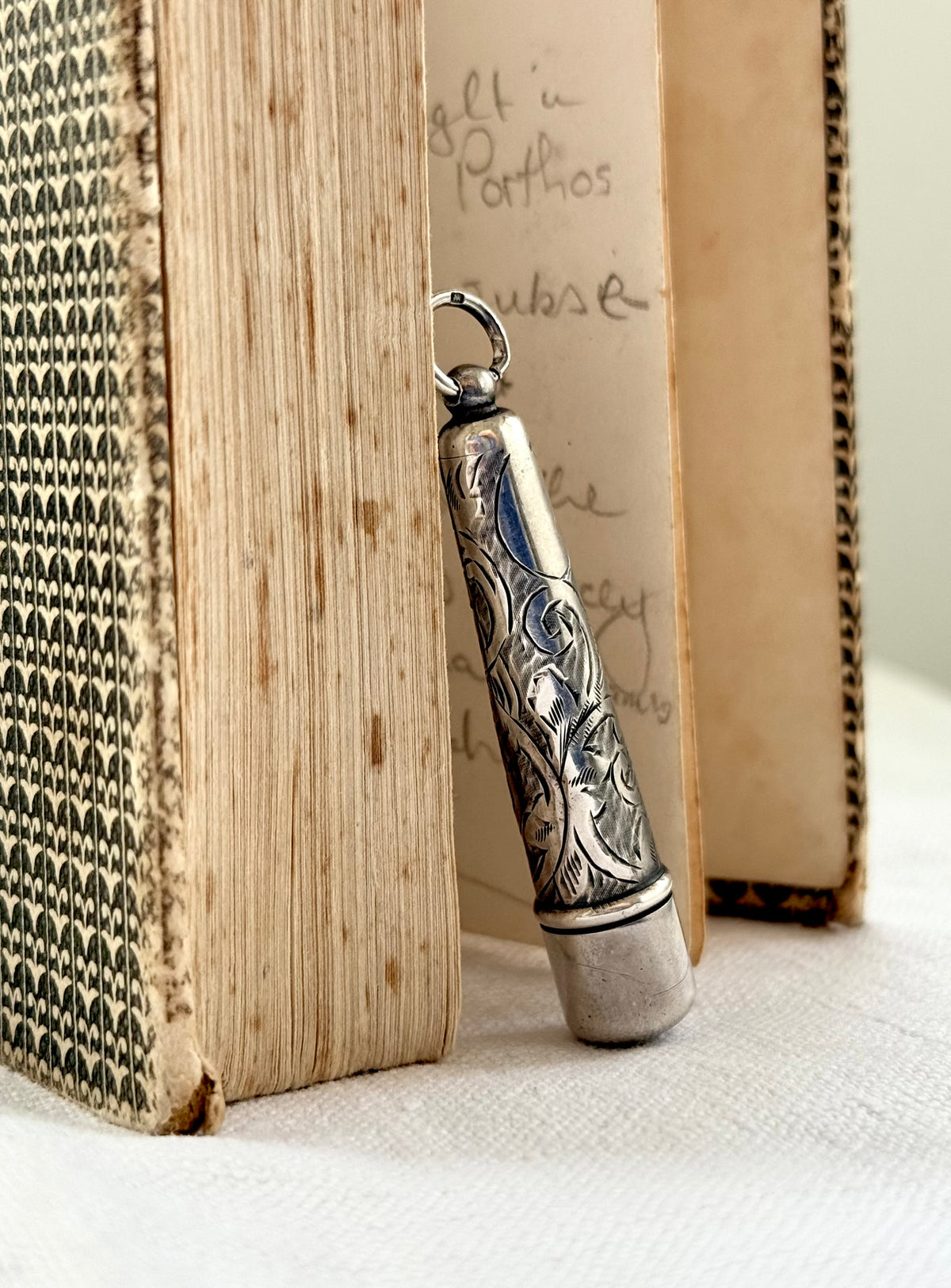 .1909 .925 antique Edwardian hallmarked Sterling silver chatelaine collectors silver antique engraved needle holder keepsake case pendant