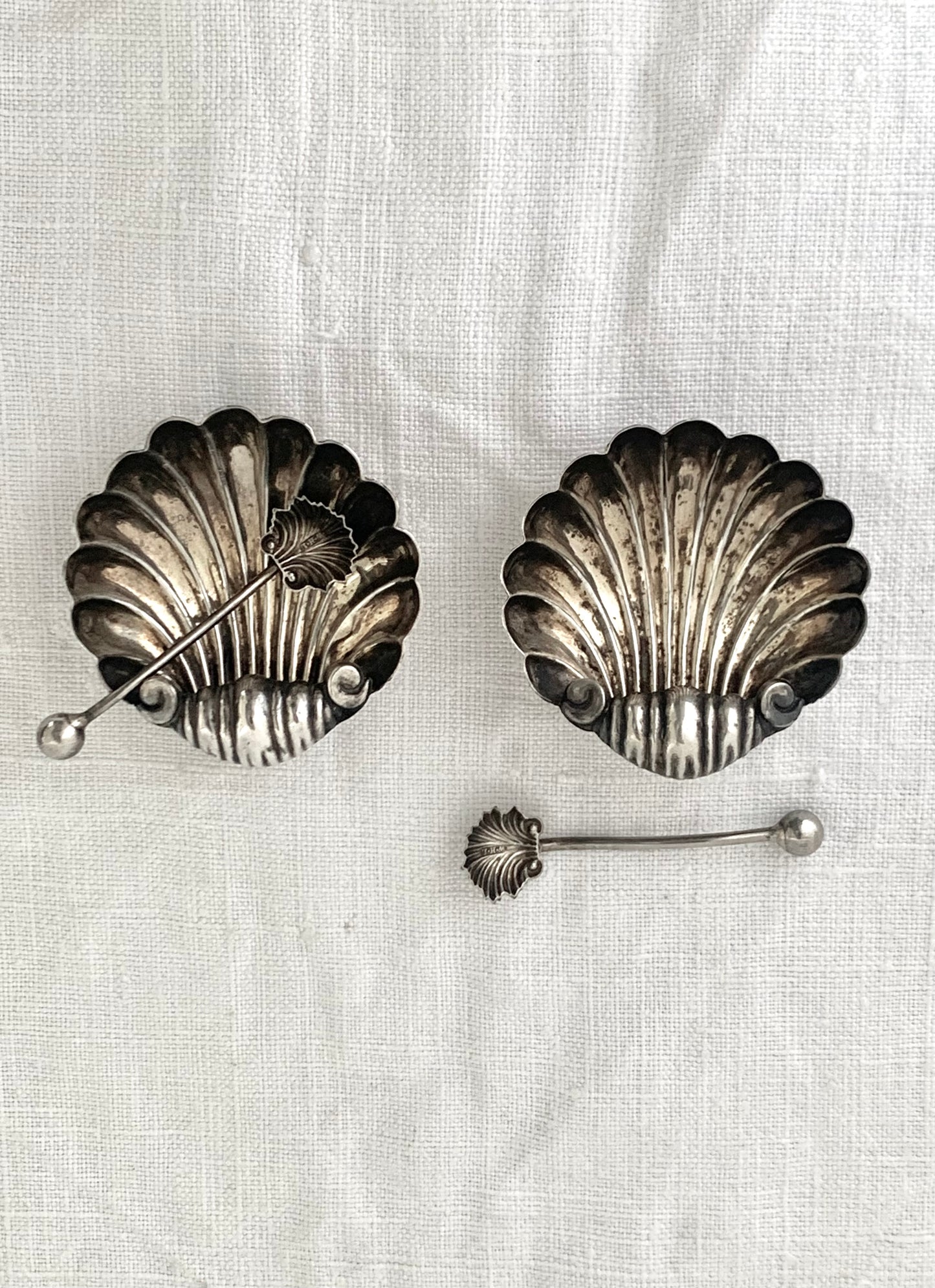 .1902 .925 Antique Clam Shell Cruet salt and pepper sterling silver set in Edwardian antique hallmarked sterling silver