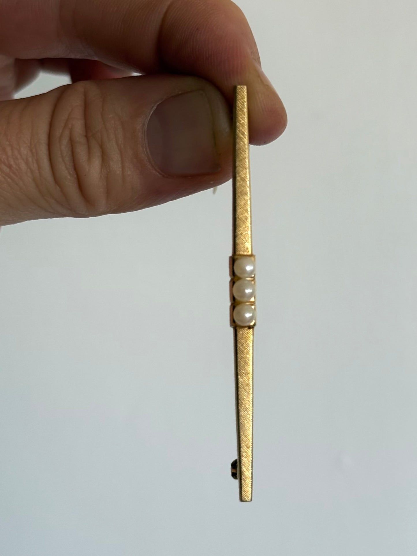 .1920s 3 pearl 375 Art Deco gold bar brooch by K&L Kordes & Lichtenfels German design team