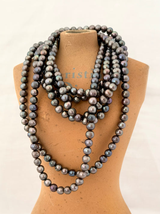 .925 .85cm long diamante cultured real dove Grey luxury long string Pearl necklace with sterling silver gold fill clasp enhancer connector