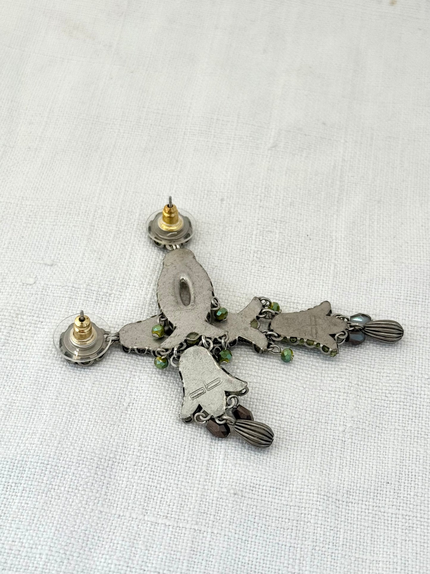 Ayala Bar Designer forest green silver and gold hand made Indigo designer range drop chandelier artisan earrings