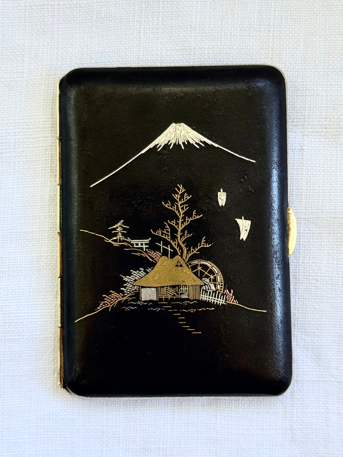 .1930s .1940s .24k gold collectors Japanese craft-man studio made Damascene mixed metal inlay oriental treasure cigarette trinket case