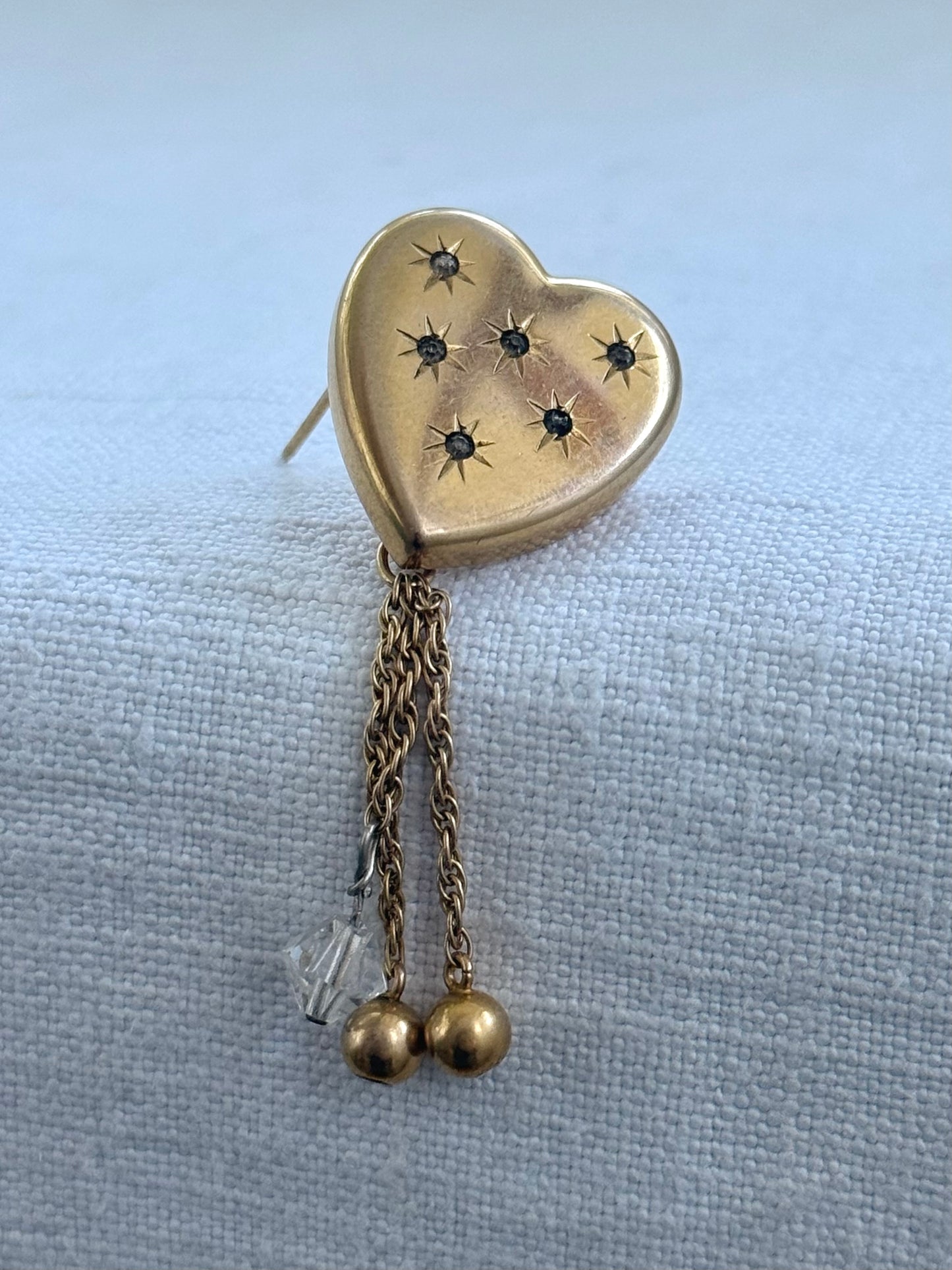 .10k gold plated .1940s American diamanté star set heart brooch