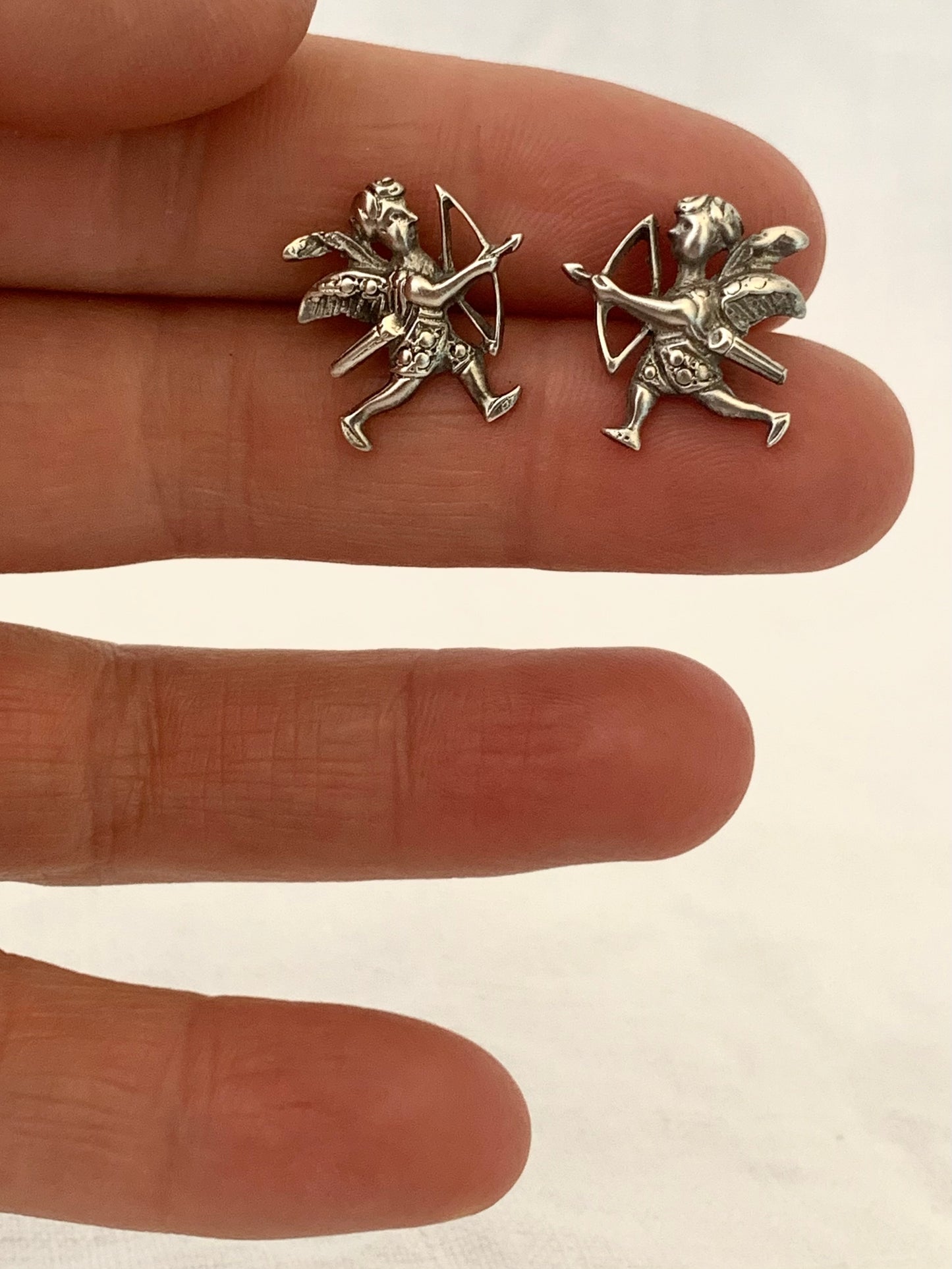.925 1960s Angel Cherub figurine silver push in post stud earrings
