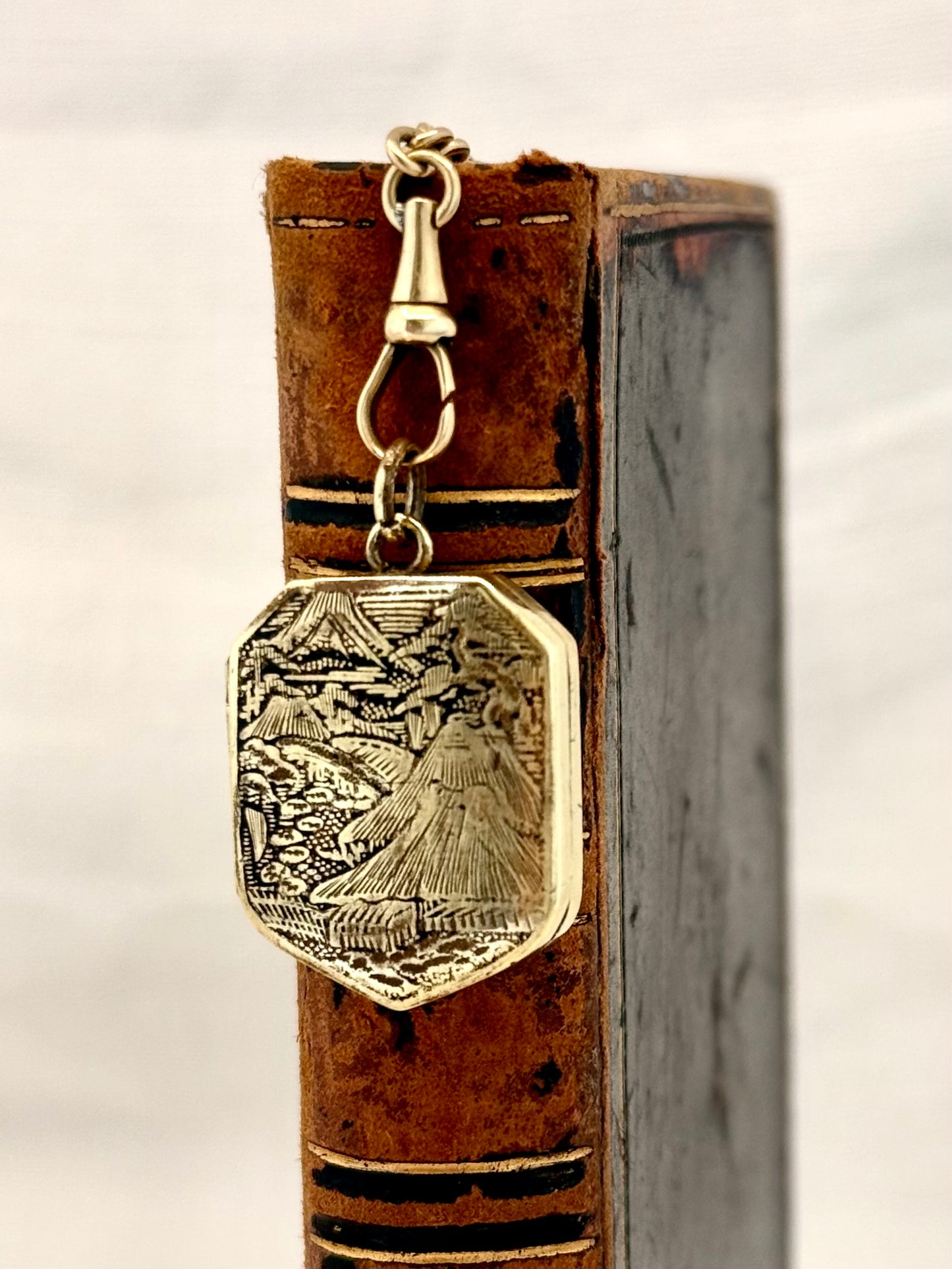 .1880s .1890s Antique rare and desirable Japanese Bronze Gold enamel Shakudo inlay artisan pendant locket