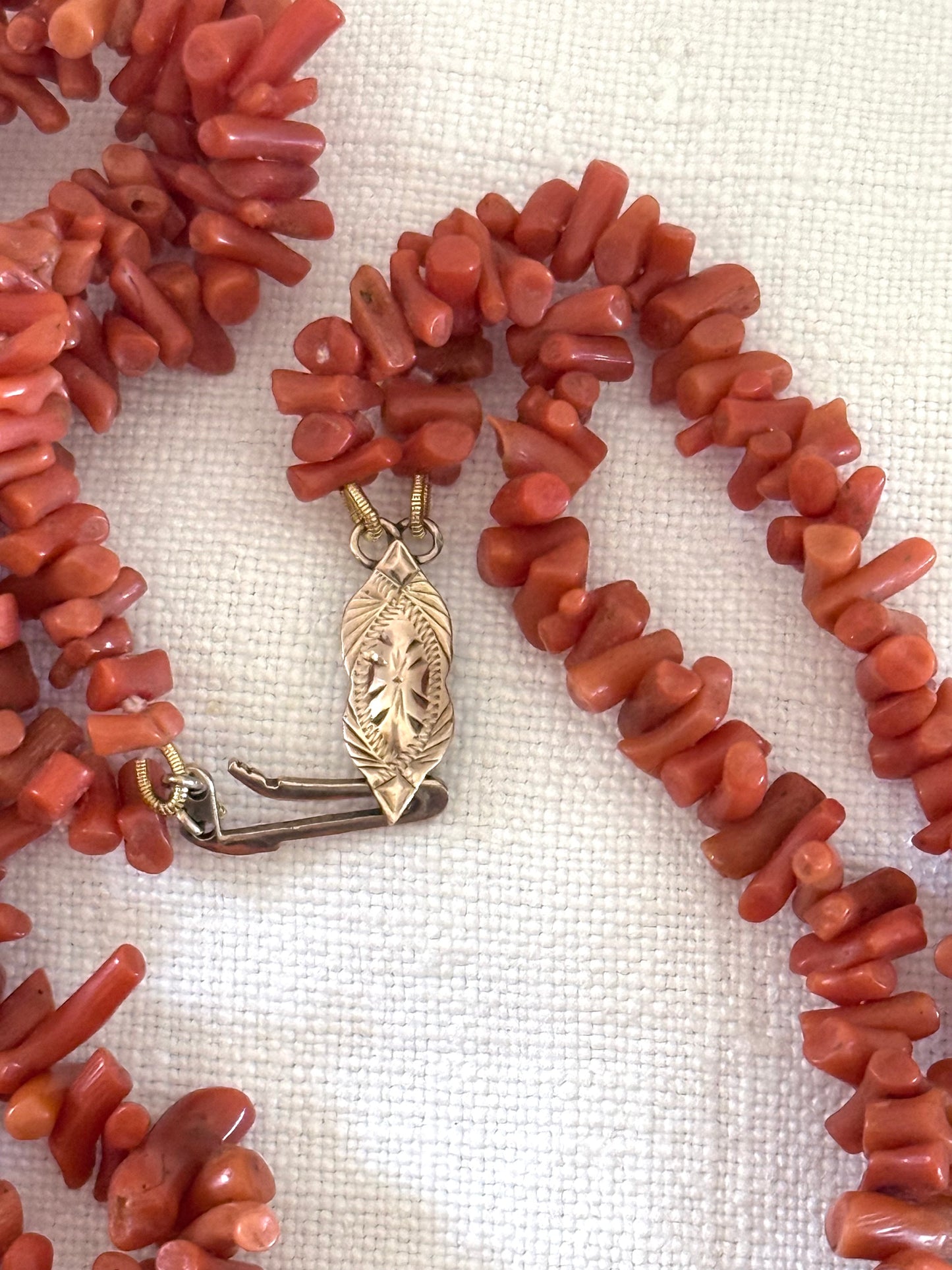 .1900s .2 strand double strand .375 .9ct gold Natural Red Salmon Sardinian Coral branch treasured heirloom double necklace