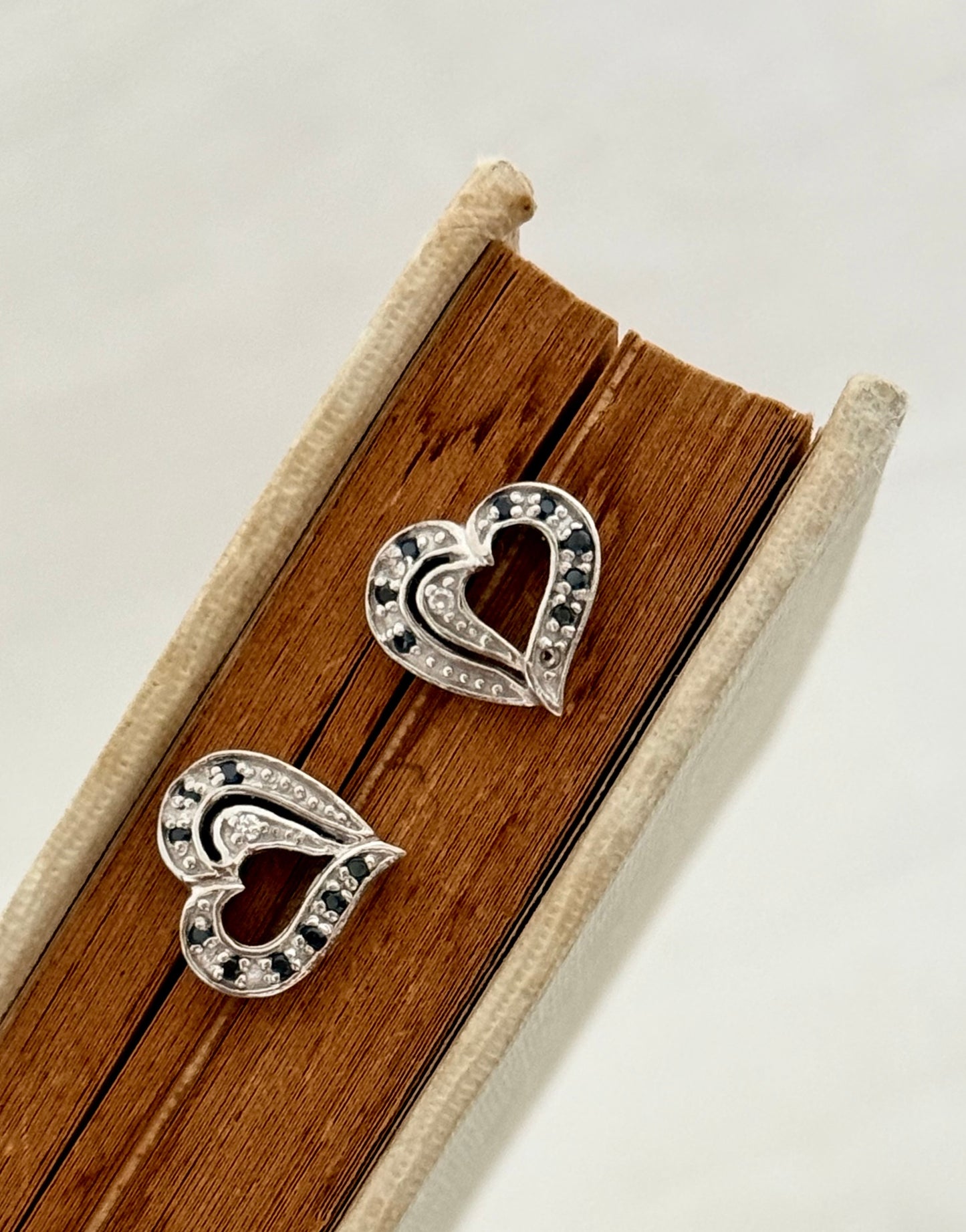.925 heart love token blue and white stone sterling silver heart post stud earrings