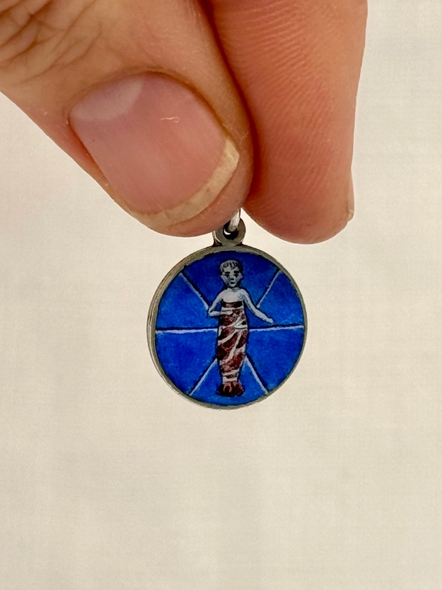 .1890s .1900s .800 antique rare French enamel devotional medal pendant the Child baby Jesus Edwardian era solid silver charm pendant