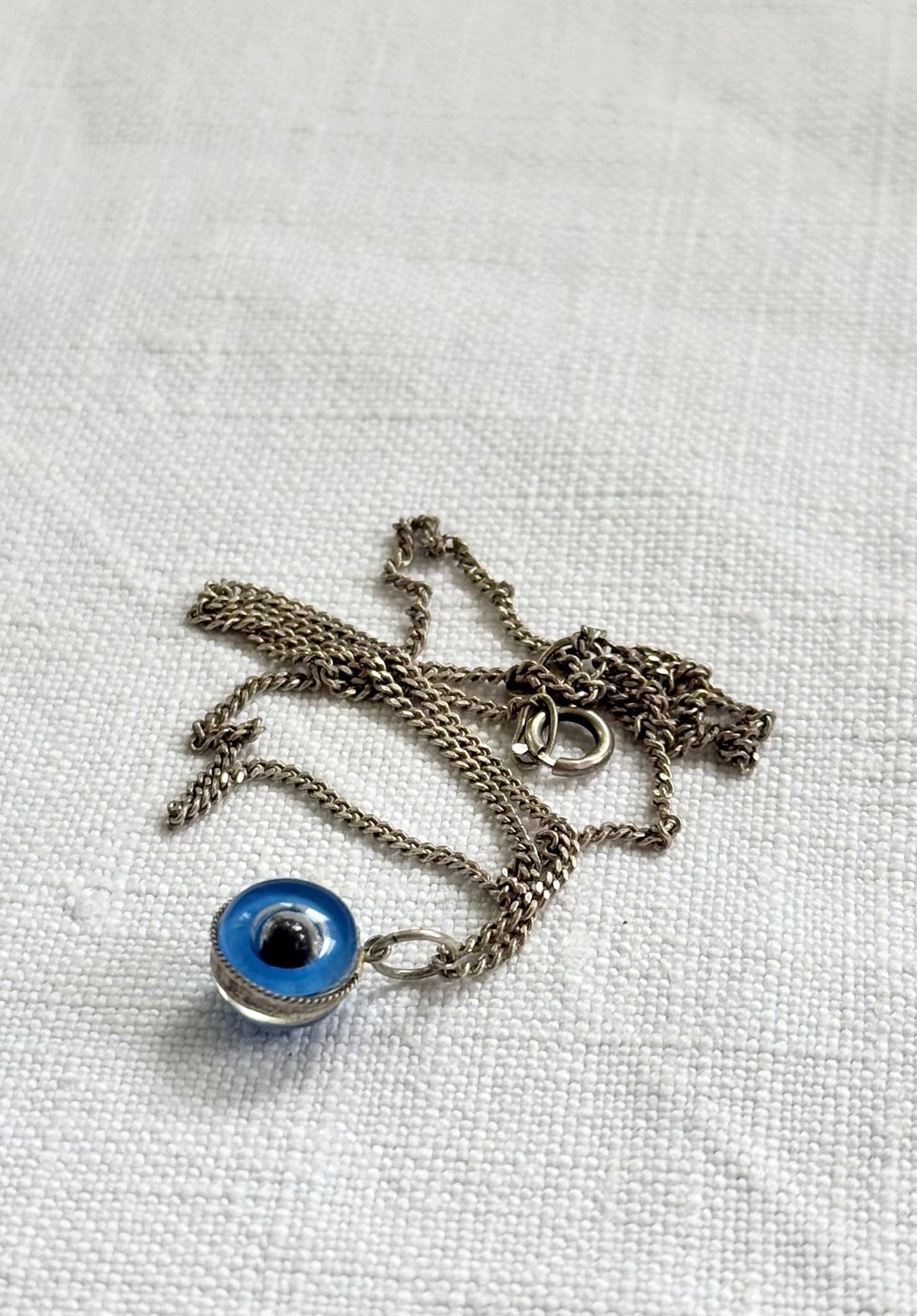 .1960s .1970s .925 evil eye vintage talisman charm pendant on silver chain necklace