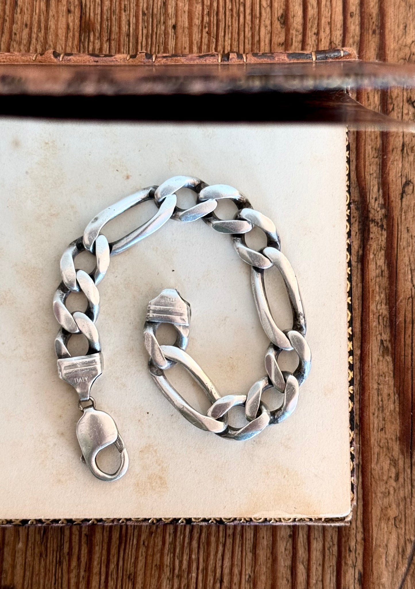.1980s .1990s ultra chunky wide link solid figaro modernist link classic link sterling silver chain bracelet