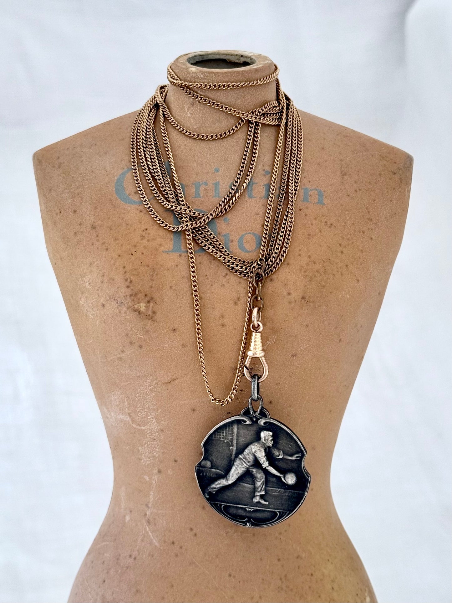 .1920s Art Nouveau Bowler sports medallion fob pendant