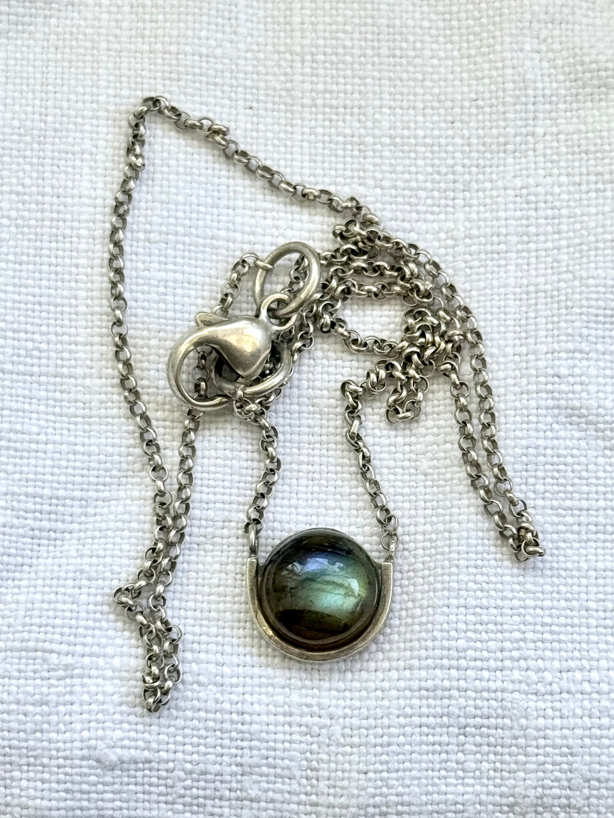 .925 Mid Century Modern revival Labradorite silver modernist gemstone chain necklace