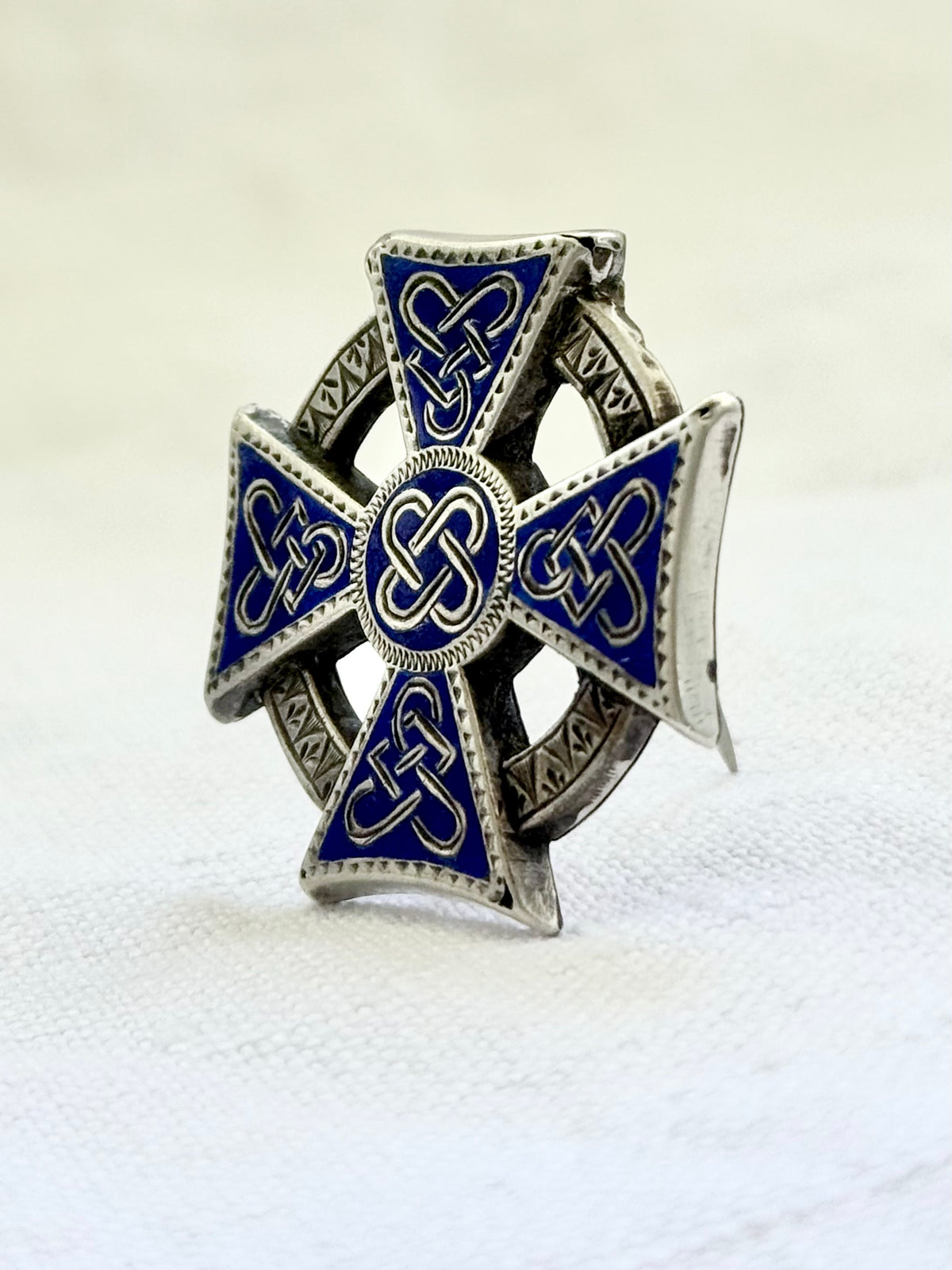 .1850s .1860s .925 Celtic Scottish Irish Victorian sterling silver enamel Celtic lovers Knot Cross symbolic brooch