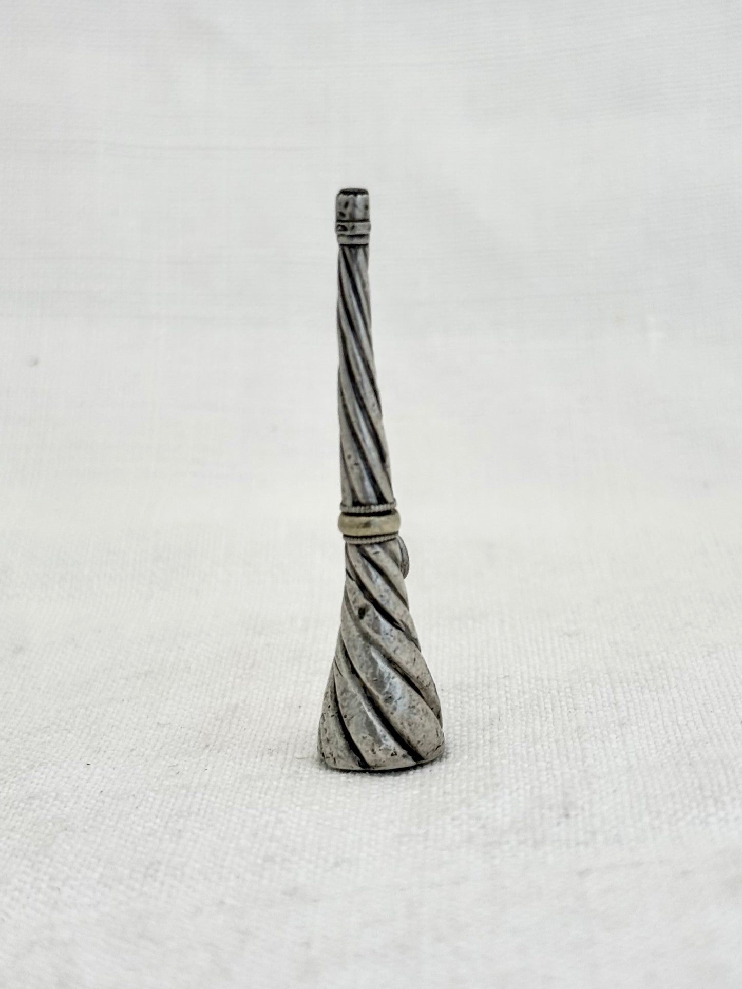 .1880s .1890s antique banded agate silver watch winder key Trumpet Shape horn of plenty Cornucopia pendant with banded Black Agate Gemstone accent