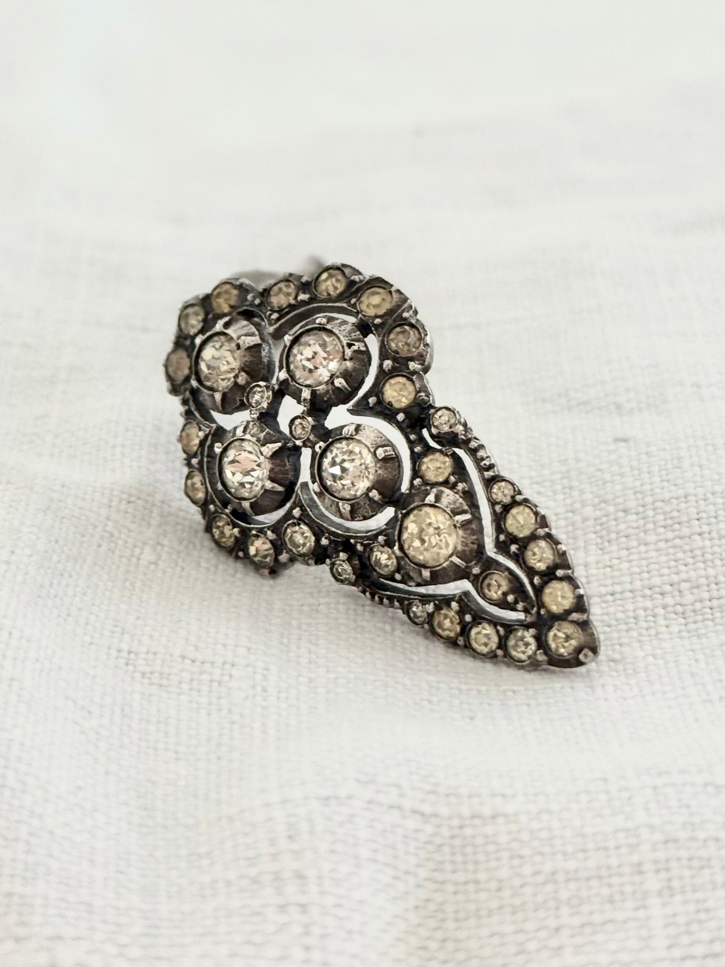 .1920s .1930s .935 antique Art Deco French silver diamond paste gemstone clip dress clasp lapel collar brooch pendant