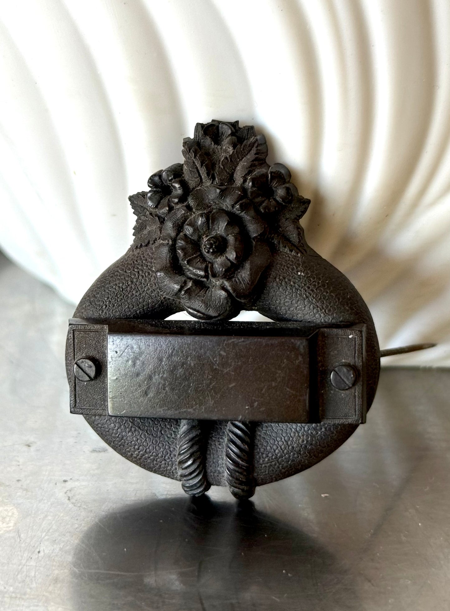 .1860s .1890s antique Bog Oak Victorian floral and garter historic Mourning brooch