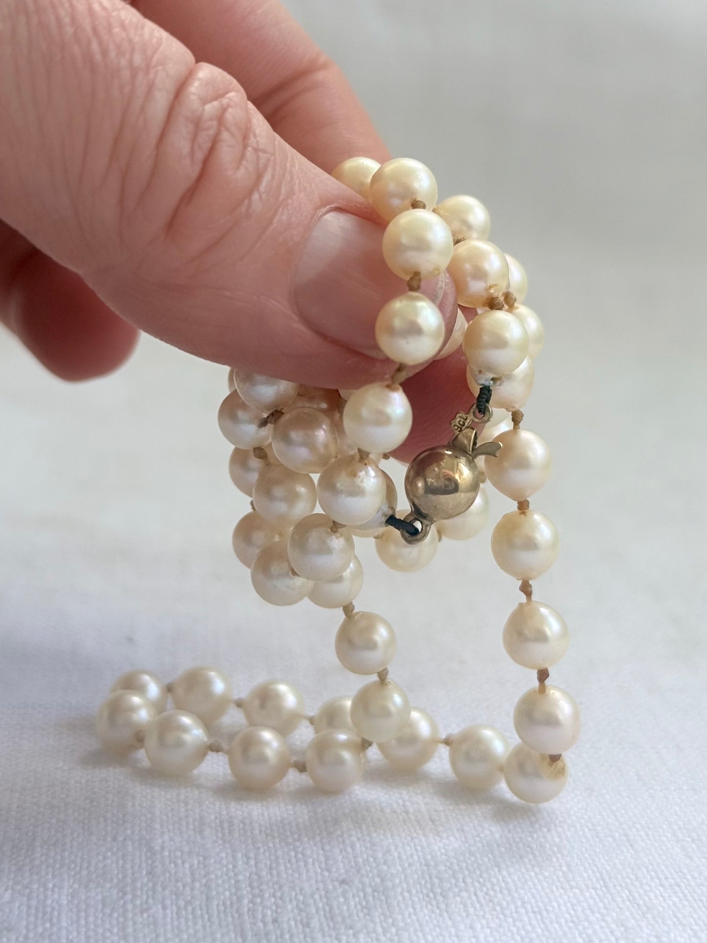 .375 .53cm long .9ct gold heirloom pearlescent pearl string of luxury real pearls necklace