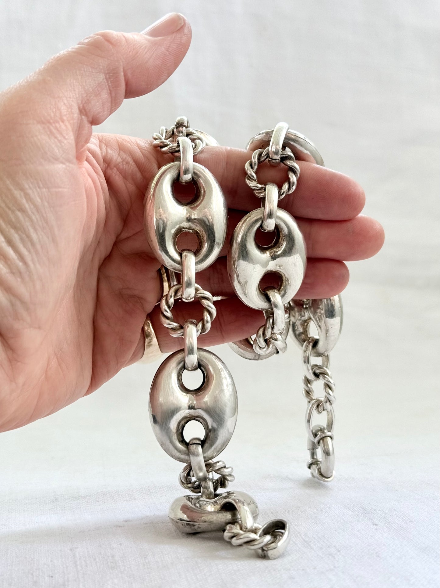 .1980s .1990s .925 Super Sized Chunky extra puffy gucci link mariners link sterling silver fancy twist link modernist oversized necklace