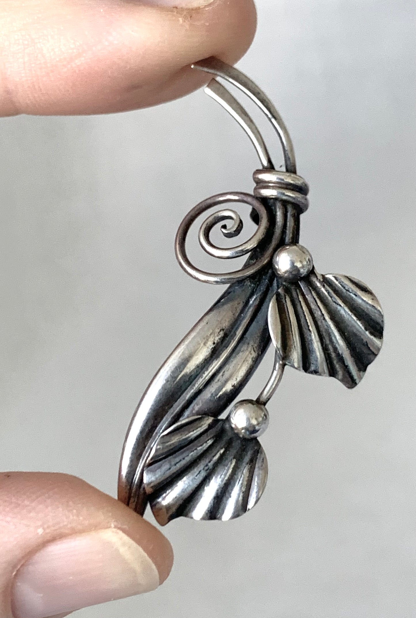 1950s 925 John Lauritzen Danish silver Mid Century Modern Scandinavian collectors leaf swirl brooch