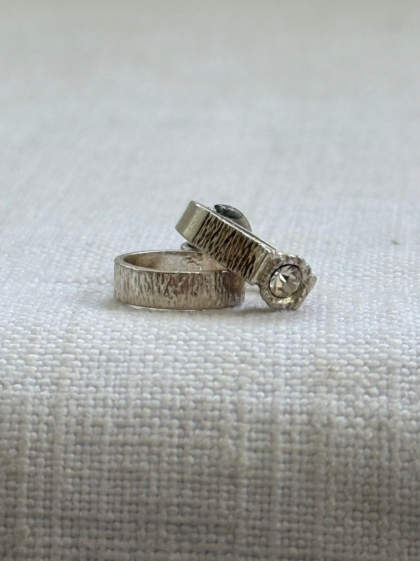 .1970s .925 Miniature wedding ring commitment ring silver retro diamanté ring token charm pendant