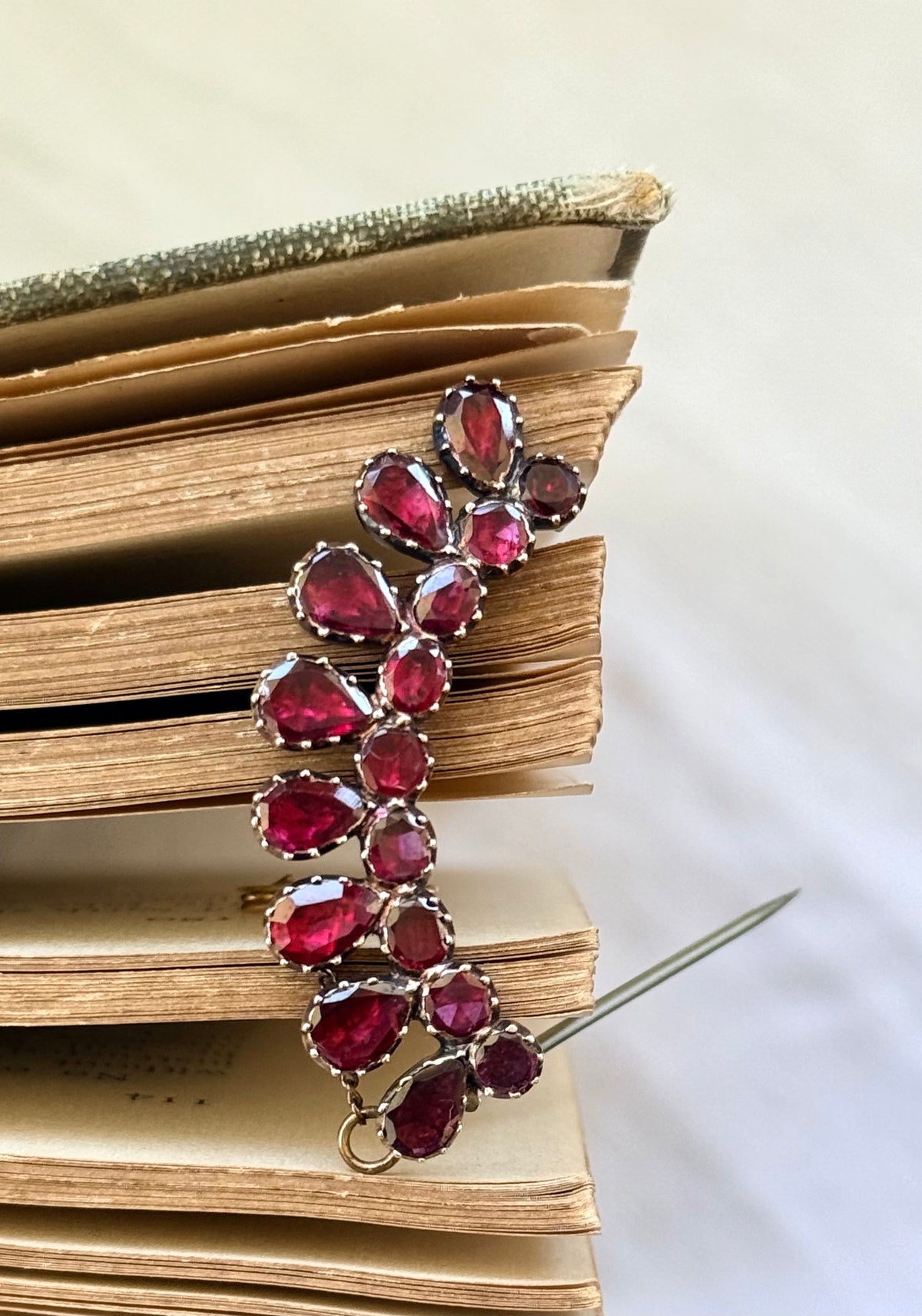.14ct .1800s antique Georgian flat top Garnet gemstone heirloom gold tiara brooch