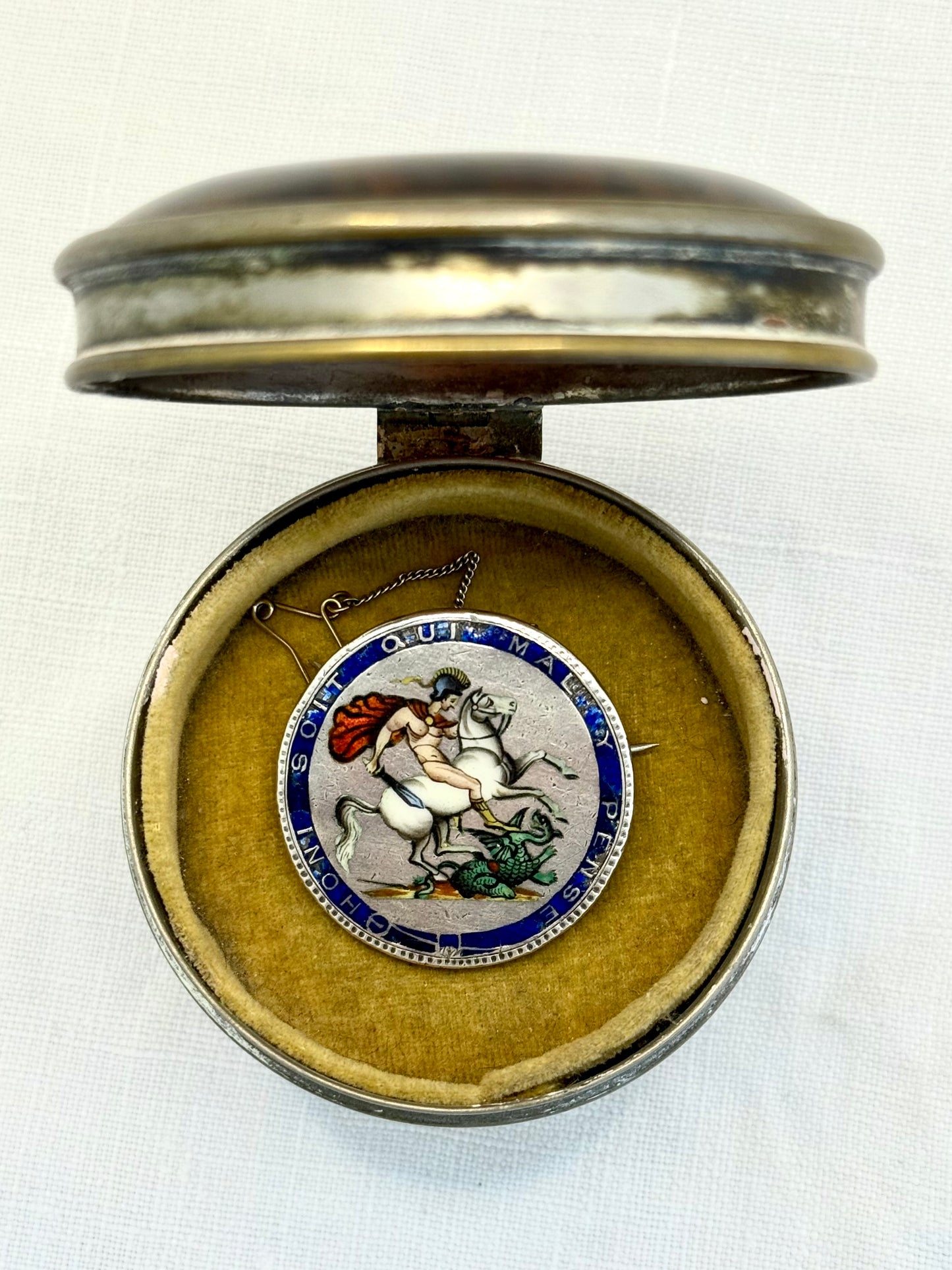 .1818 .1819 .1820 .925 antique Sterling silver George III Antique Solid Silver English Crown enamel collectors love token Georgian Coin Brooch