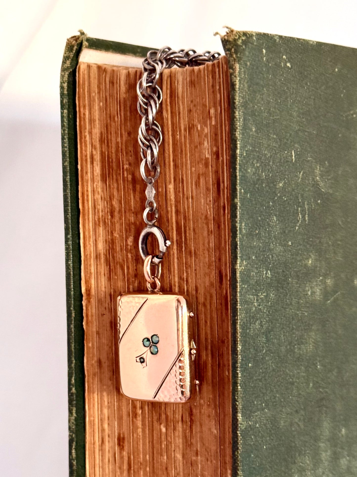 .1890s .1900s antique Victorian to Edwardian exquisite Rose Gold Cased photo locket with Opals and Pearl flower decal and Onyx gemstone back