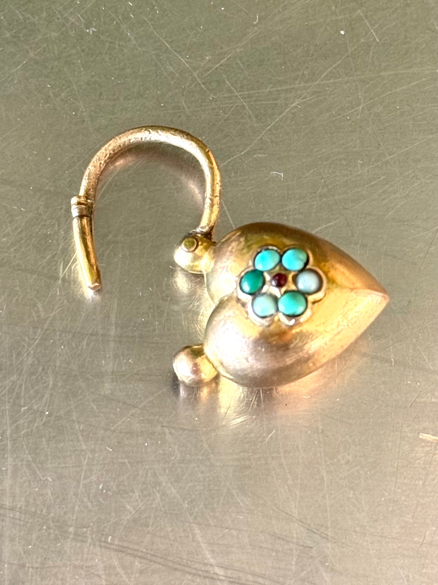 .1800s .1860s antique Georgian to Victorian era collectors heavy Gold fill large puffy heart antique gemstone padlock clasp pendant