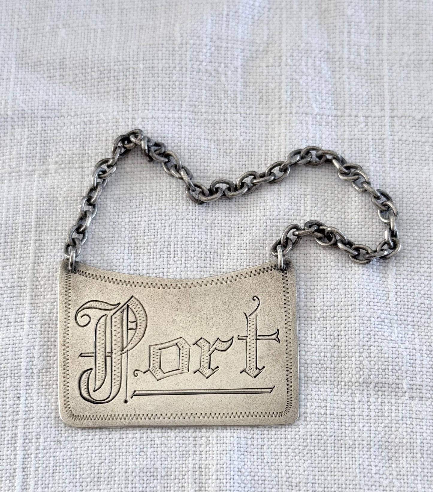 .925 alcohol Port decanter sterling silver liquor bottle label tag