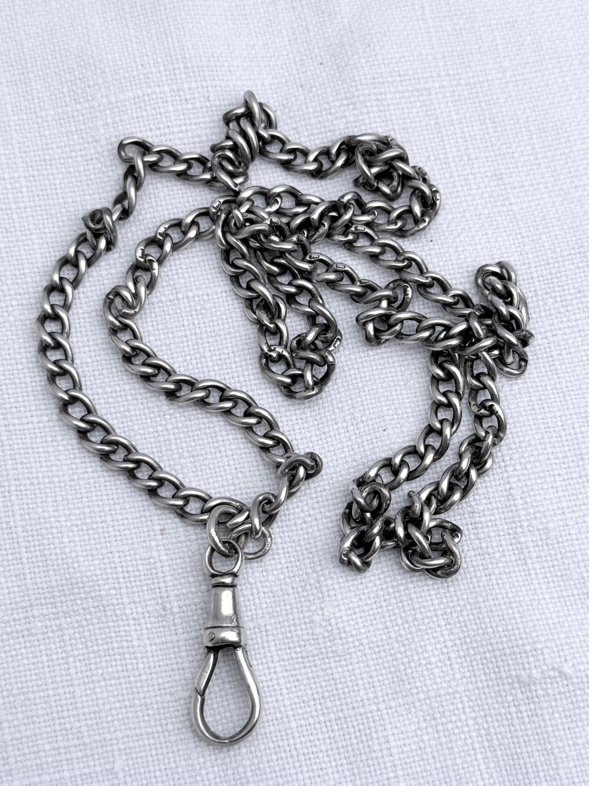 .1900s .925 Edwardian English hallmarked solid silver fob chain guard chain watch chain curb chain necklace