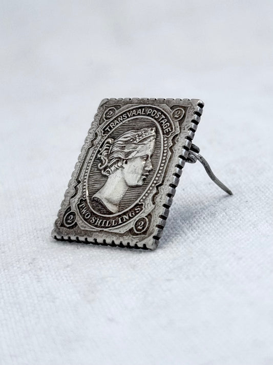 .1878 .925 2 shillings silver postage stamp British Transvaal Victoria circa 1878 rare postage stamp silver ingot brooch