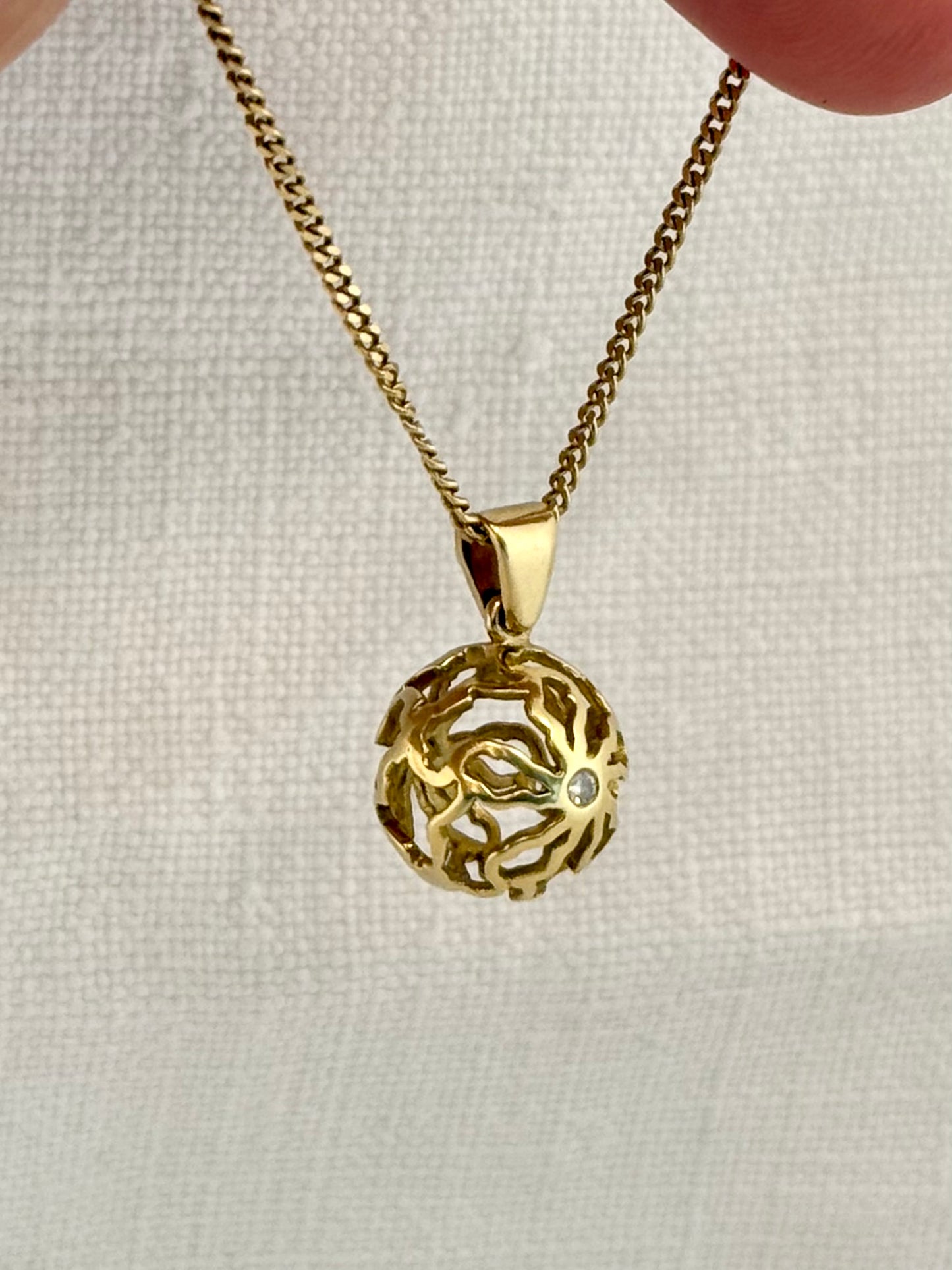 18ct .750 Africa continent High Carat Gold and Diamond globe sphere geometric artisan made gold luxury pendant