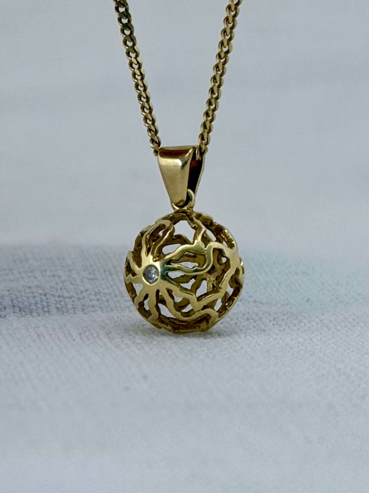 18ct .750 Africa continent High Carat Gold and Diamond globe sphere geometric artisan made gold luxury pendant
