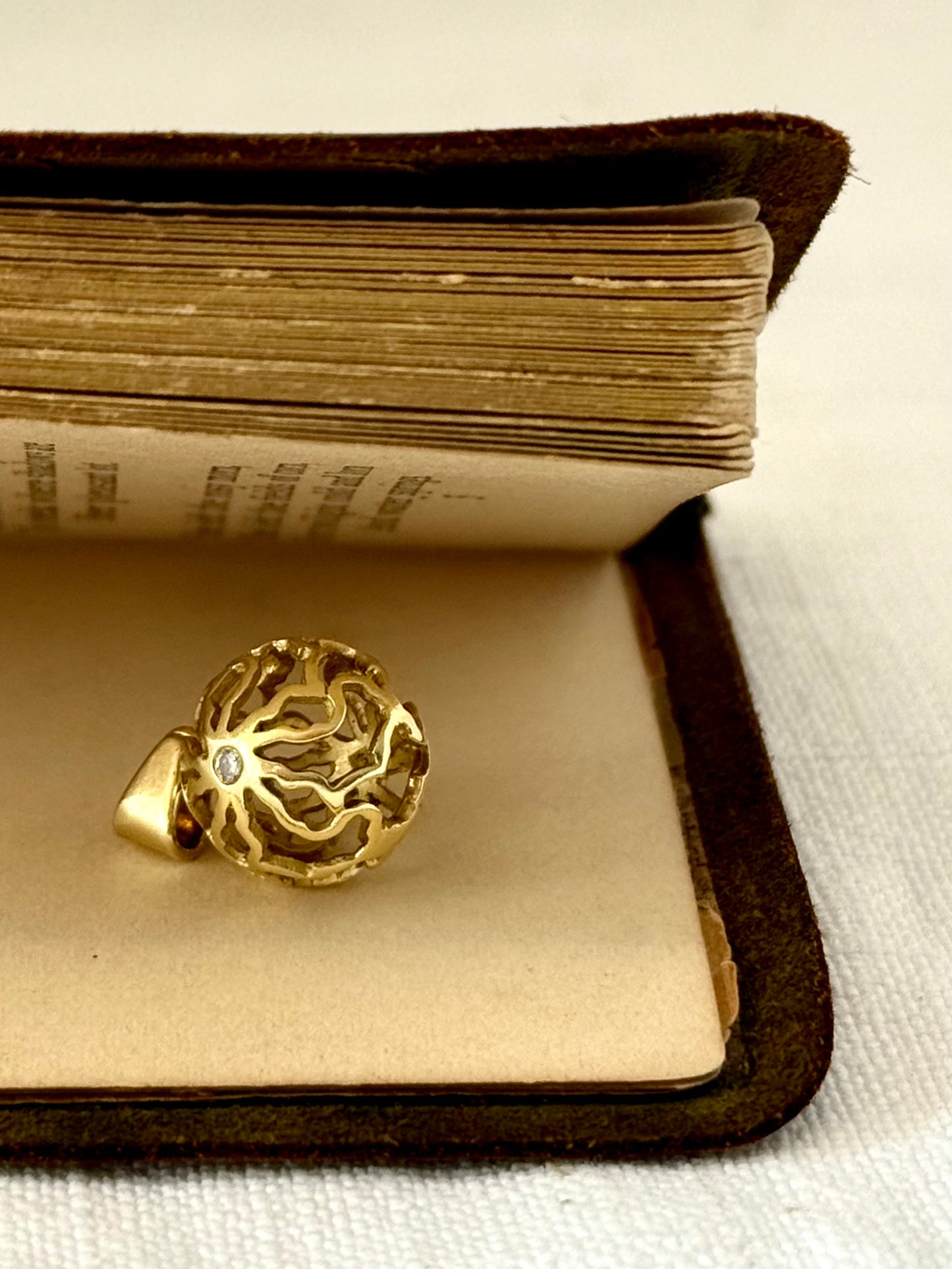 18ct .750 Africa continent High Carat Gold and Diamond globe sphere geometric artisan made gold luxury pendant