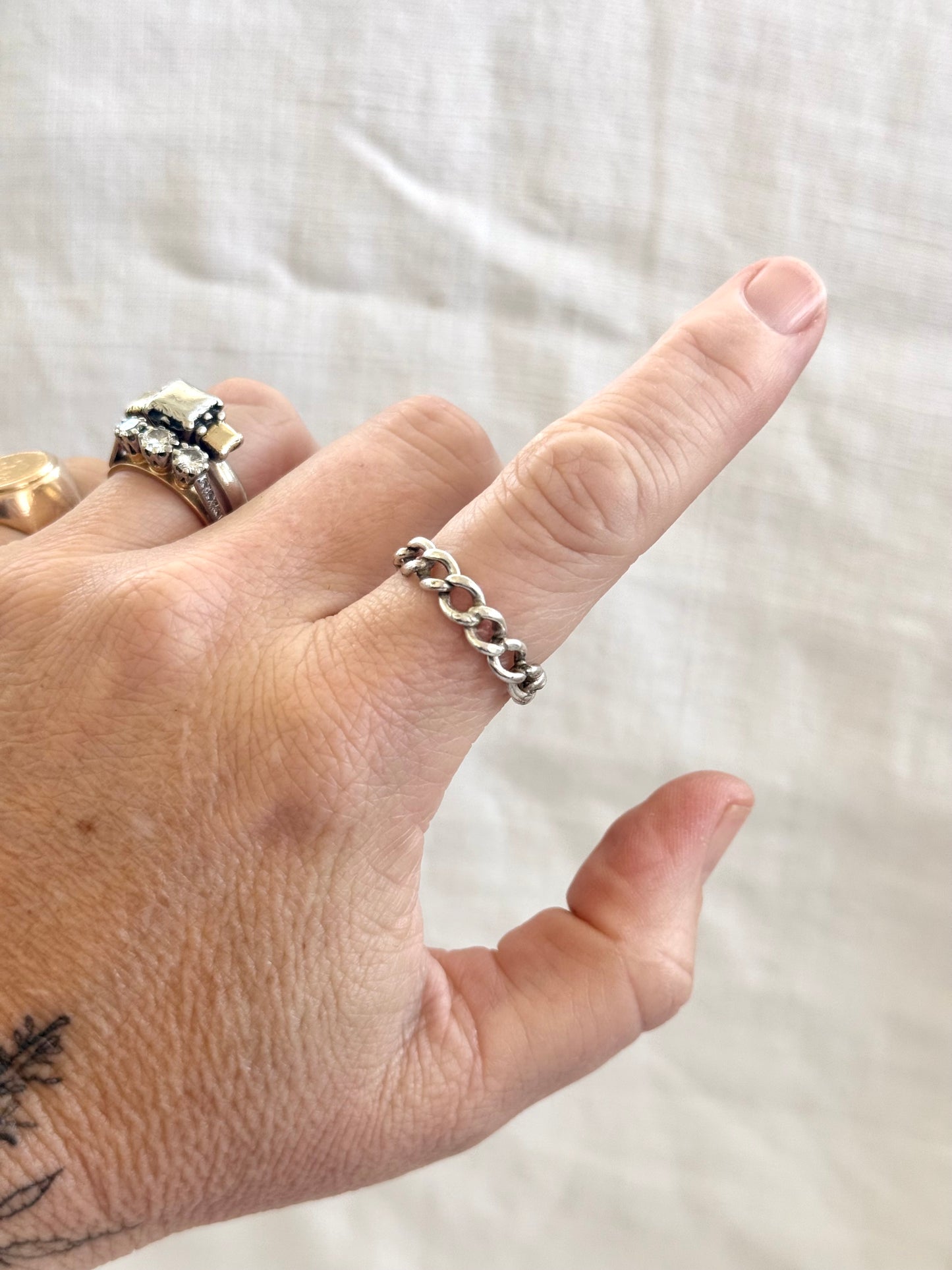 .925 curb chain sterling silver chain link ring band