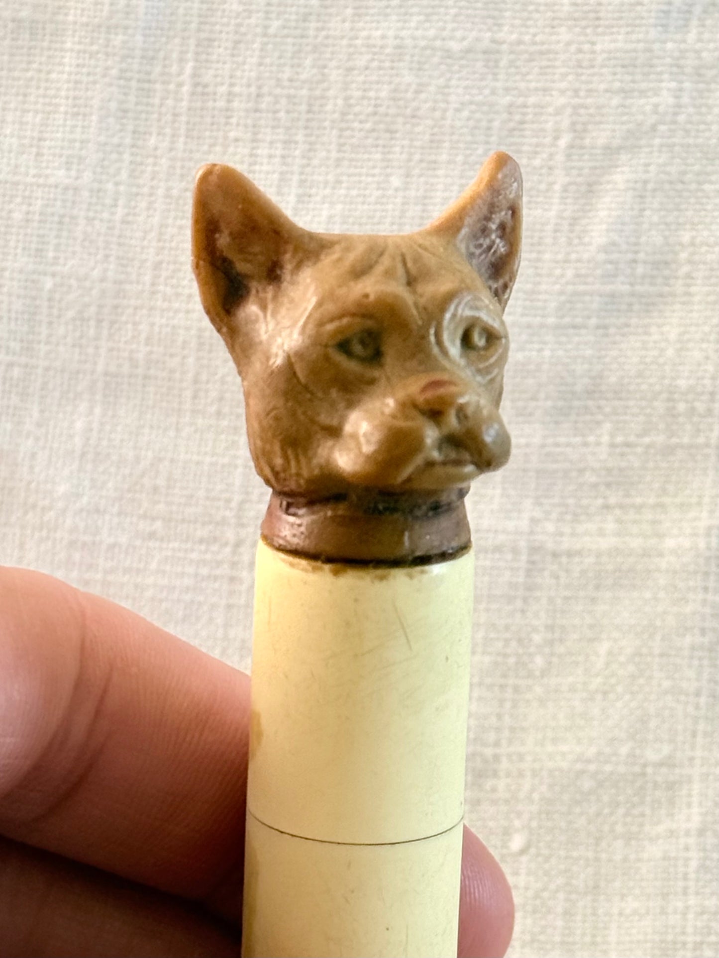 .1920s .1930s Art Deco rare hand carved French Bull Dog bakelite novelty perfume holder figural dog figurine case