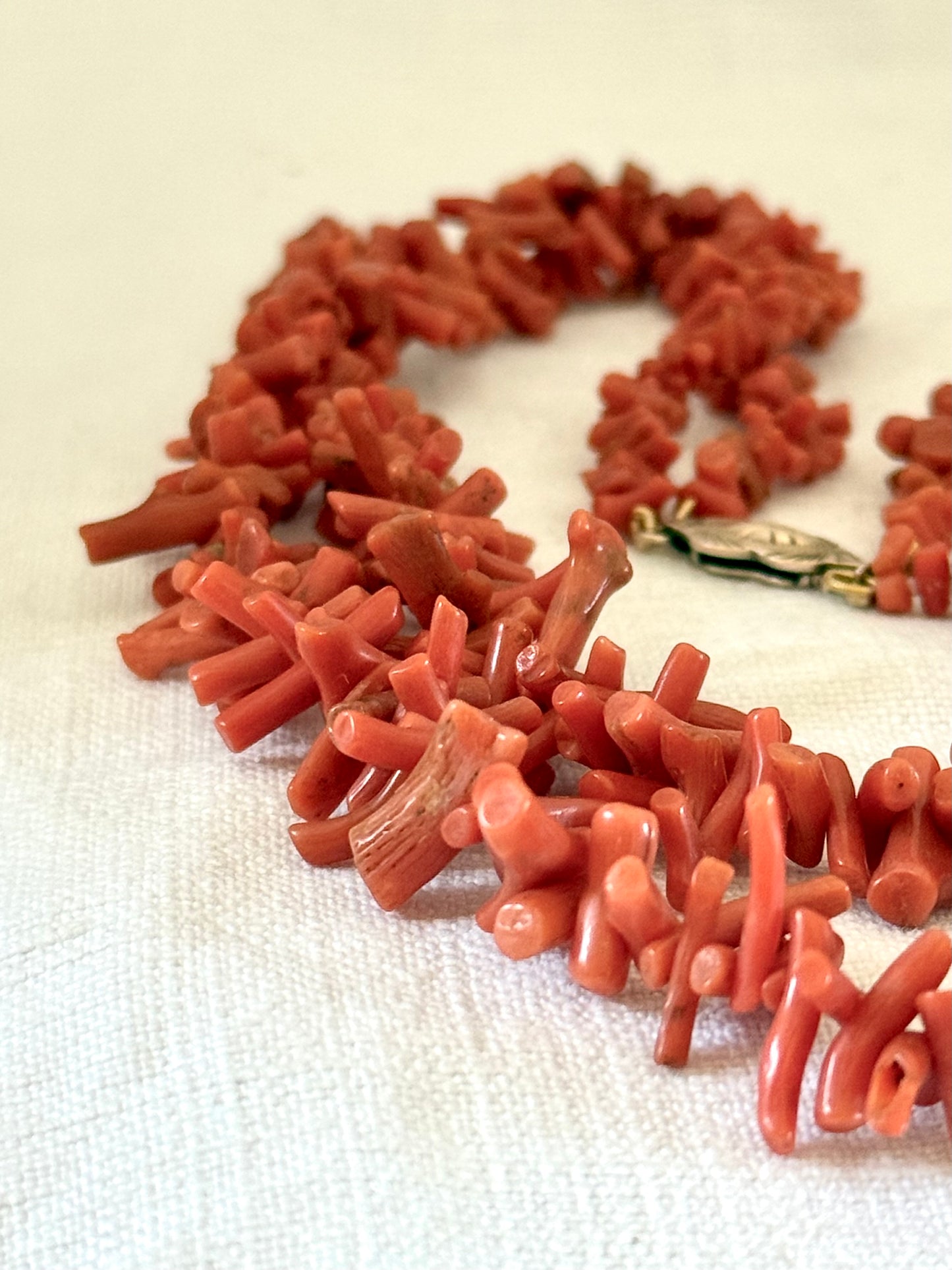 .1900s .2 strand double strand .375 .9ct gold Natural Red Salmon Sardinian Coral branch treasured heirloom double necklace