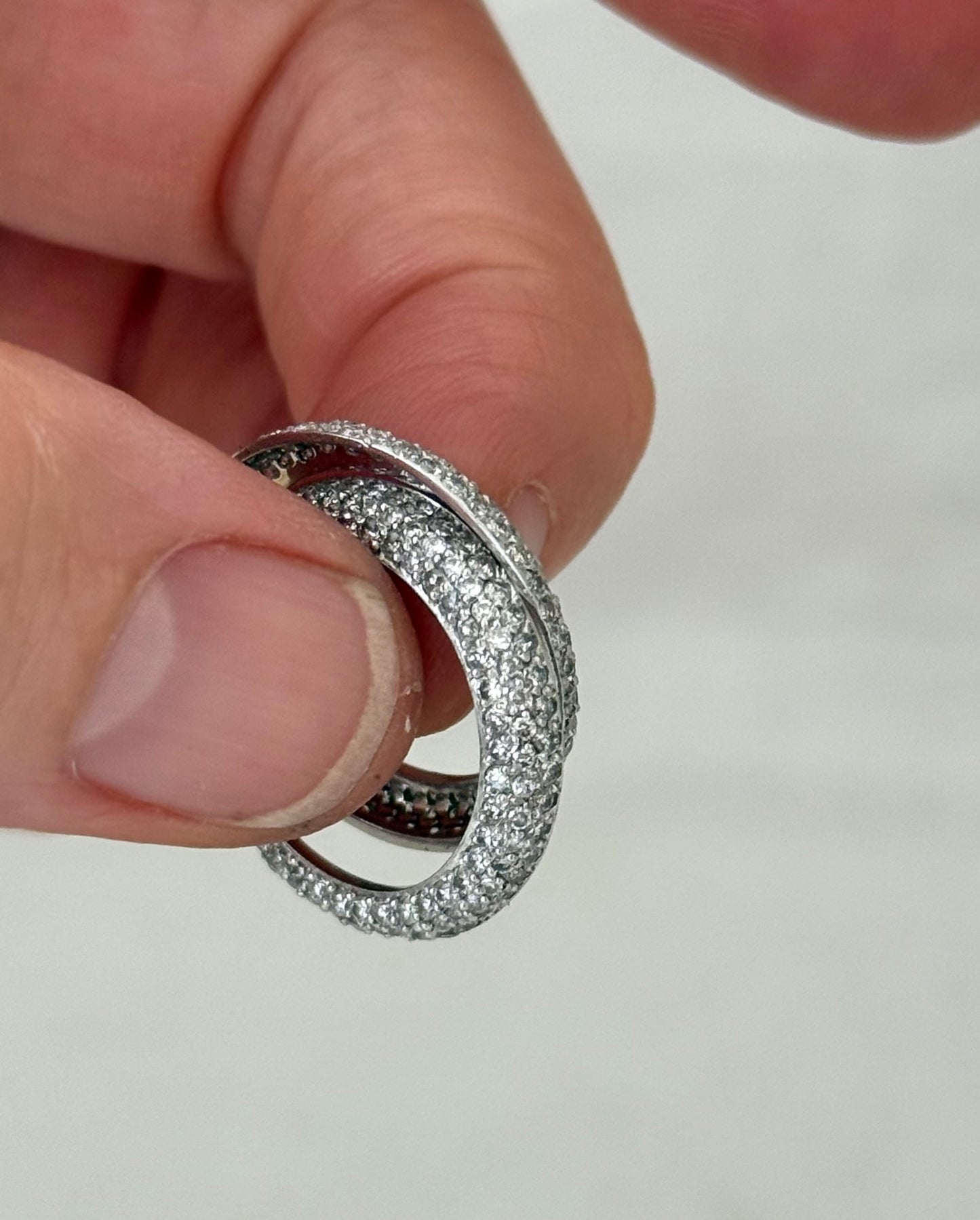 .18ct white gold 260 diamond domed 3 row Micropavé double ring band