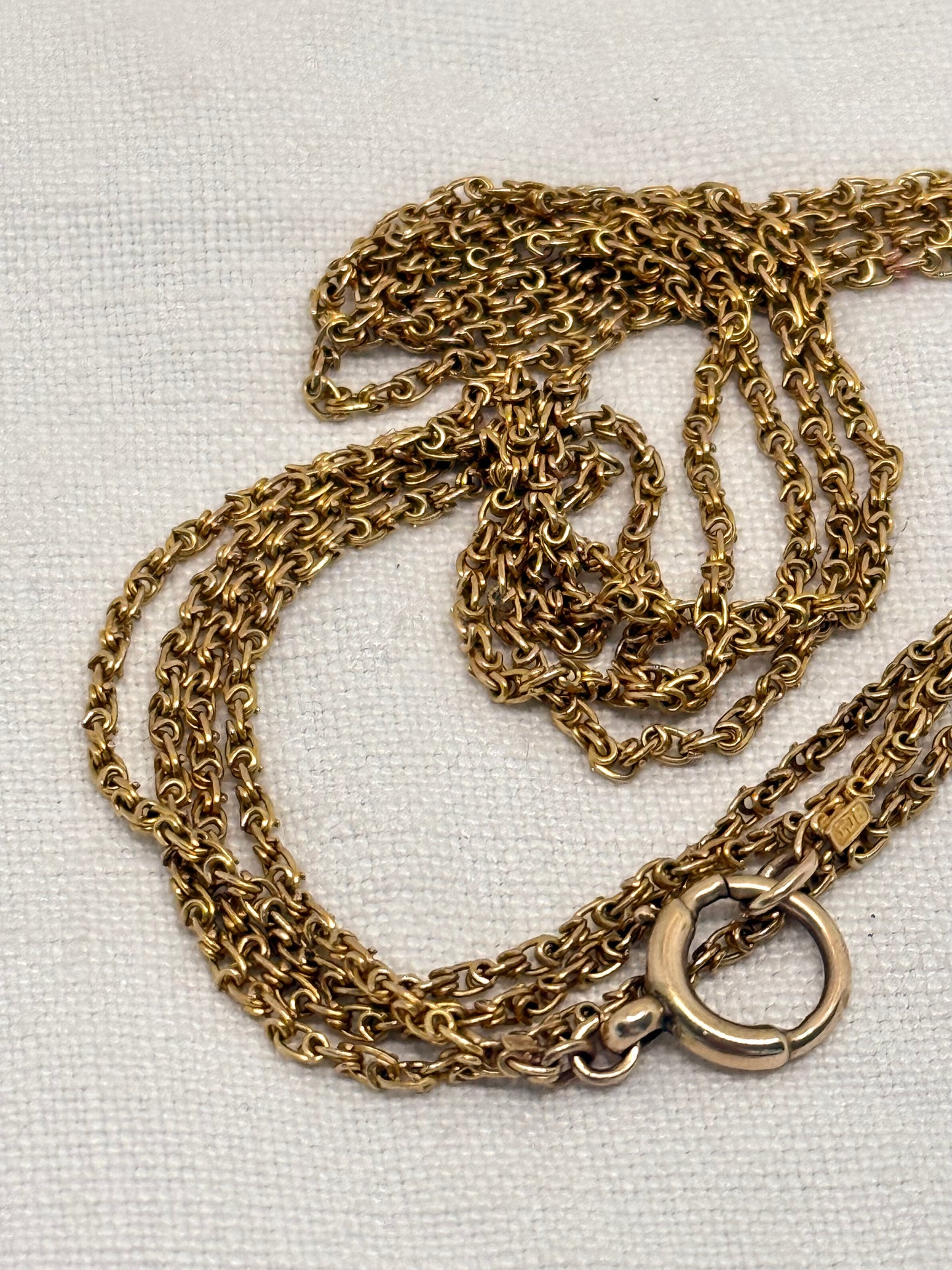 .146cm .1890s .1900s .9ct gold long antique rare and magnificent fancy link long chain guard muff chain longuard warm 9ct gold chain necklace