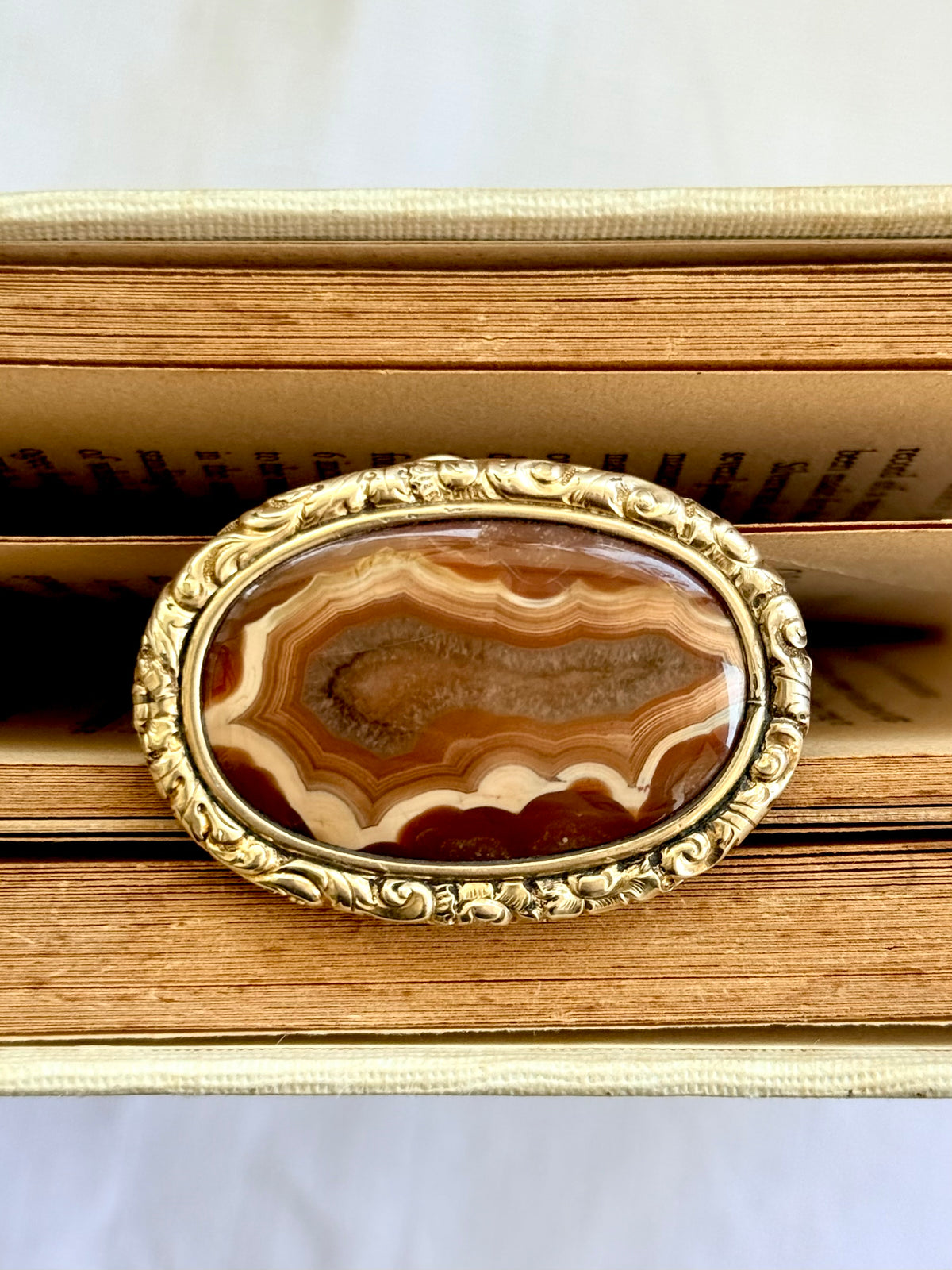 .1850s .1870s antique crystalline geological form Agate Victorian cased gold baroque style romantic red agate stone form oval brooch