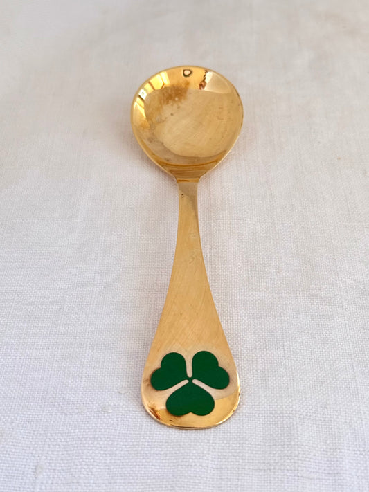.1979 .925 Denmark GEORG JENSEN Collectors Clover Vintage Danish Gold Plated Sterling Silver Enamelled Wood Sorrel Spoon