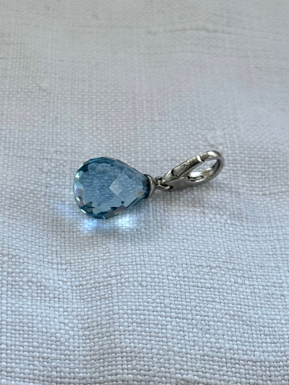 .925 Italian Giorgio Martello of Milano Italy blue teardrop crystal charm faceted briolette aqua blue clip on dangle