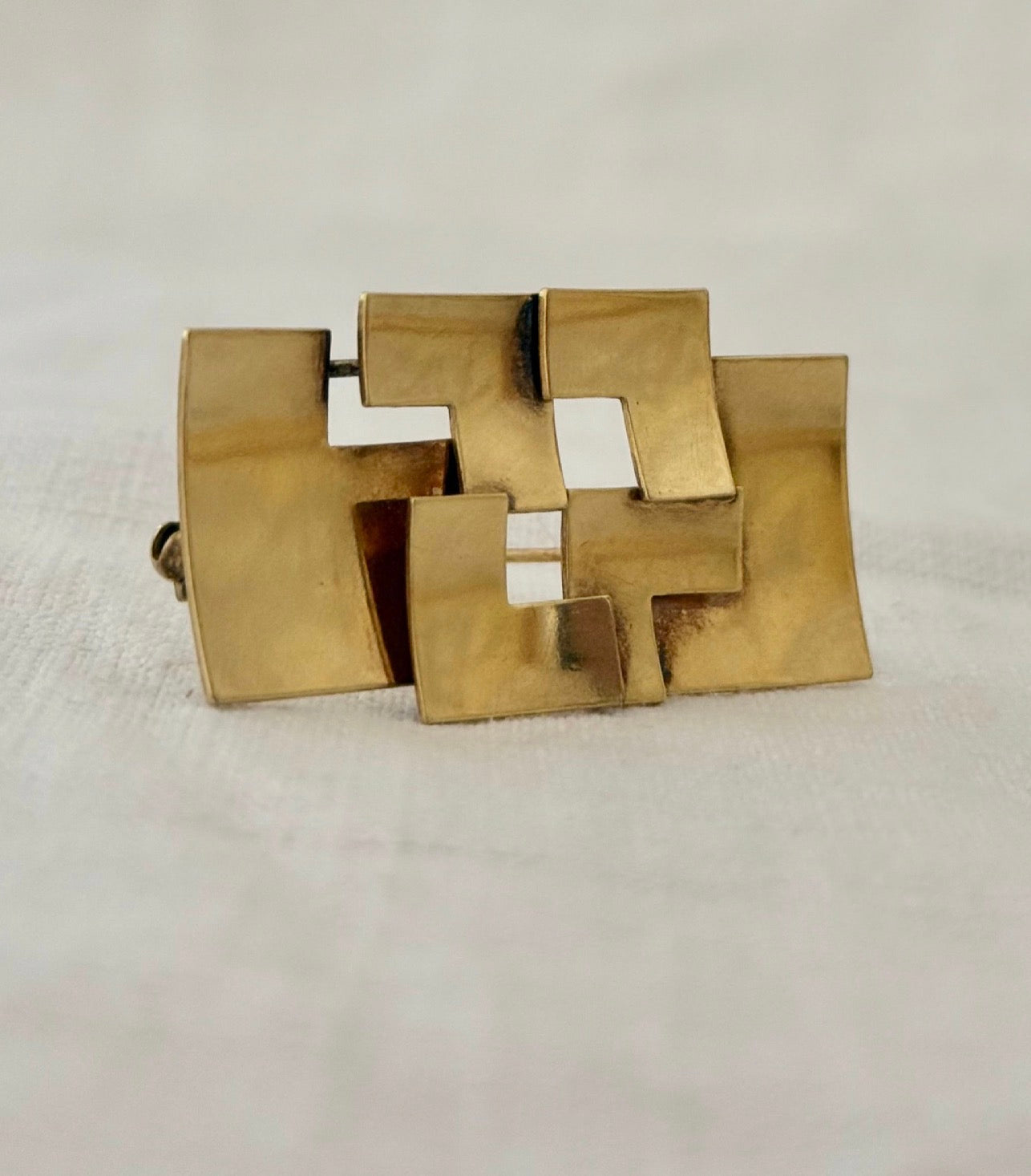 .14ct .1940s .1950s rolled gold designer Art Deco gold geometric rectangular modernist brooch by K&L Kordes & Lichtenfels German design team