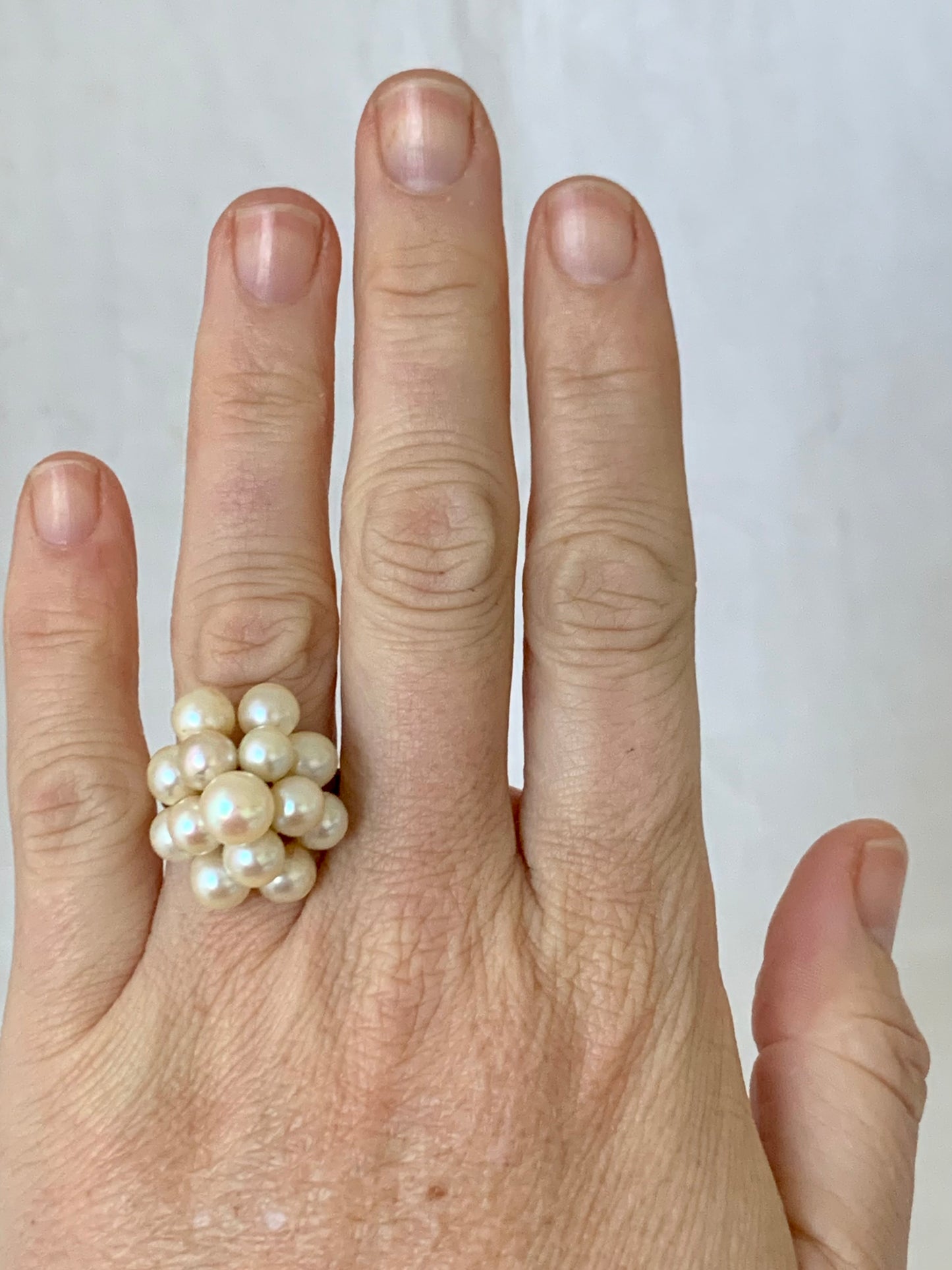 .14 pearls .1950s .1960s 9ct gold pearl floral stack magnificent and glorious modernist cocktail gold dress ring
